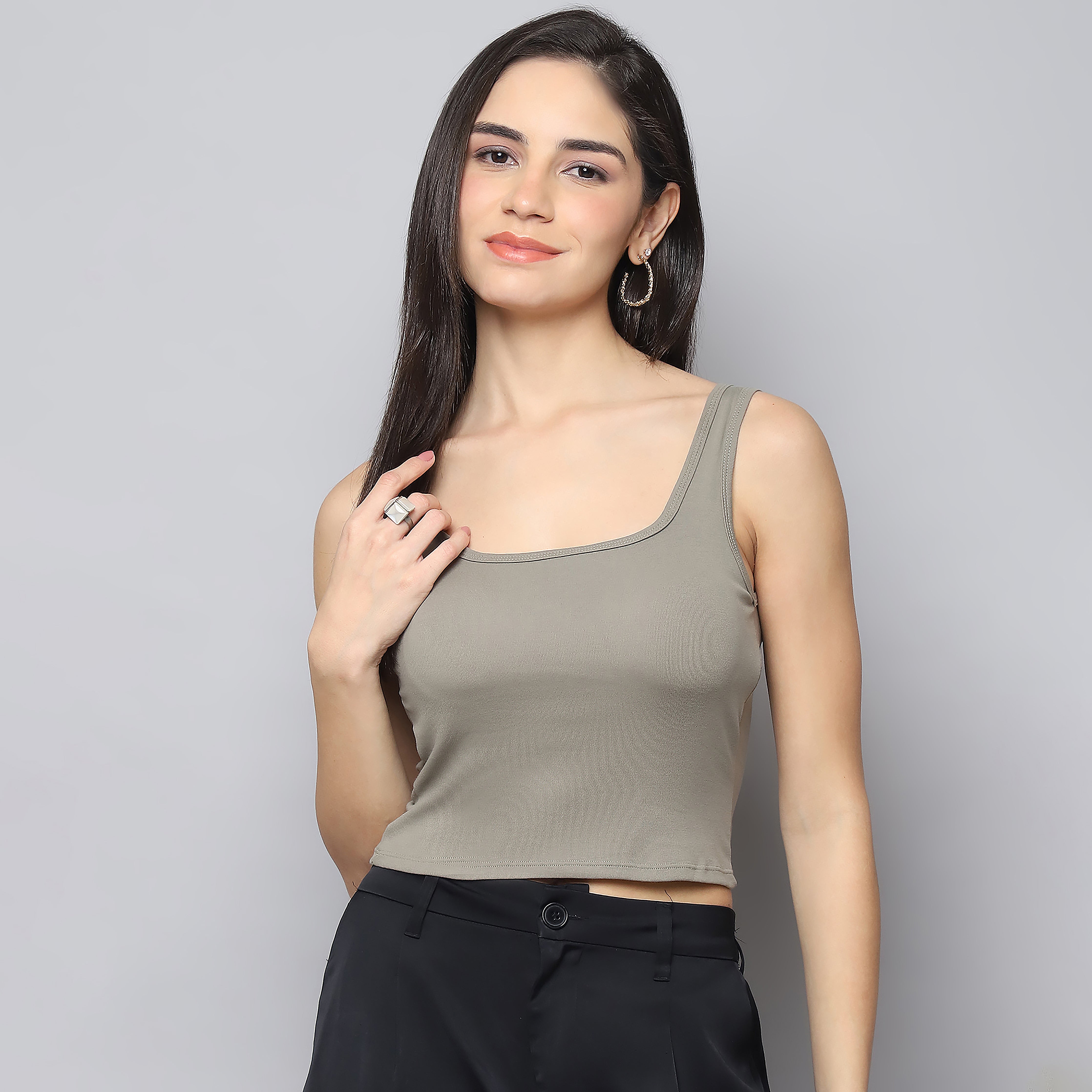 Classic Stretch Cotton Tank Top – Olive