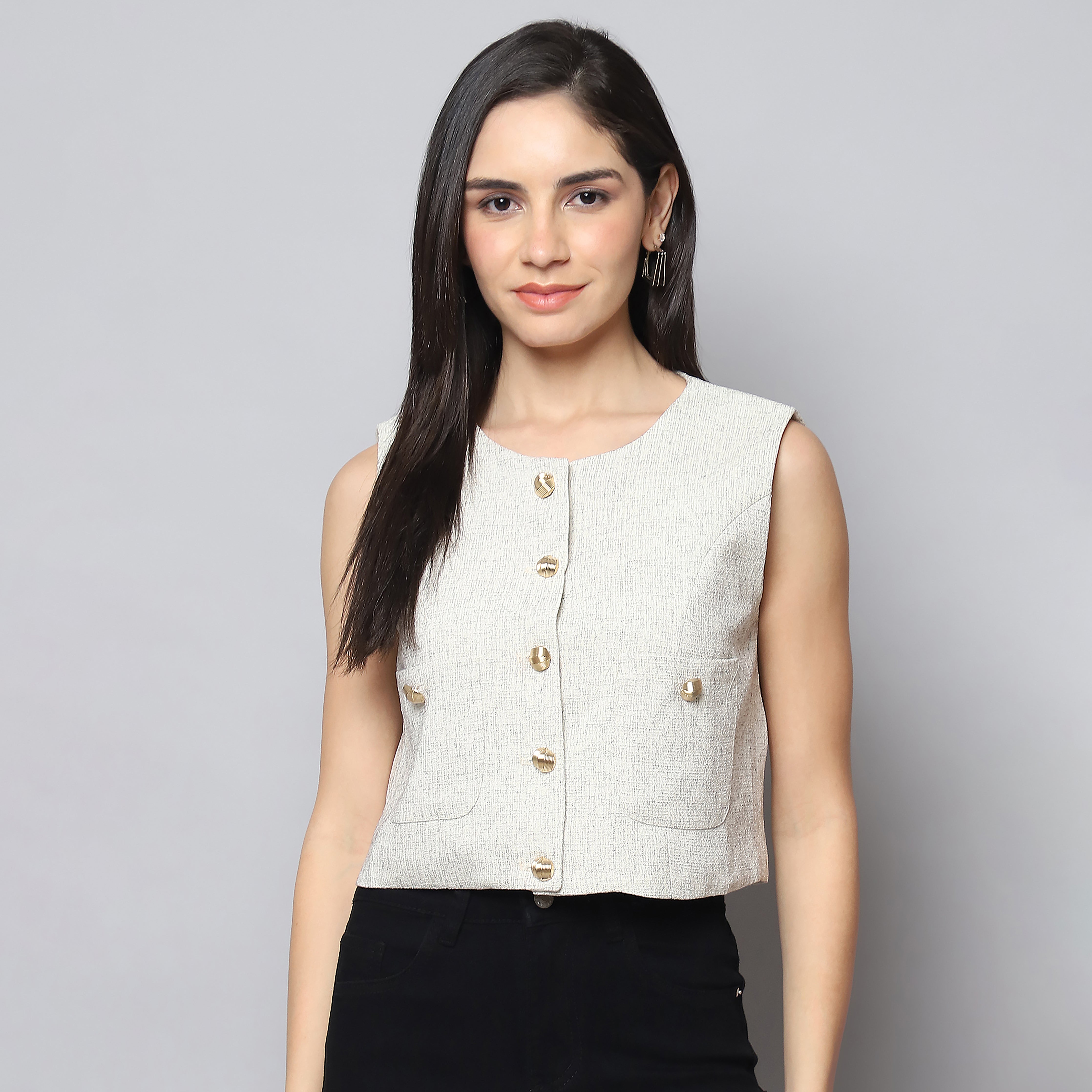 Women's White Jacquard Vest Top