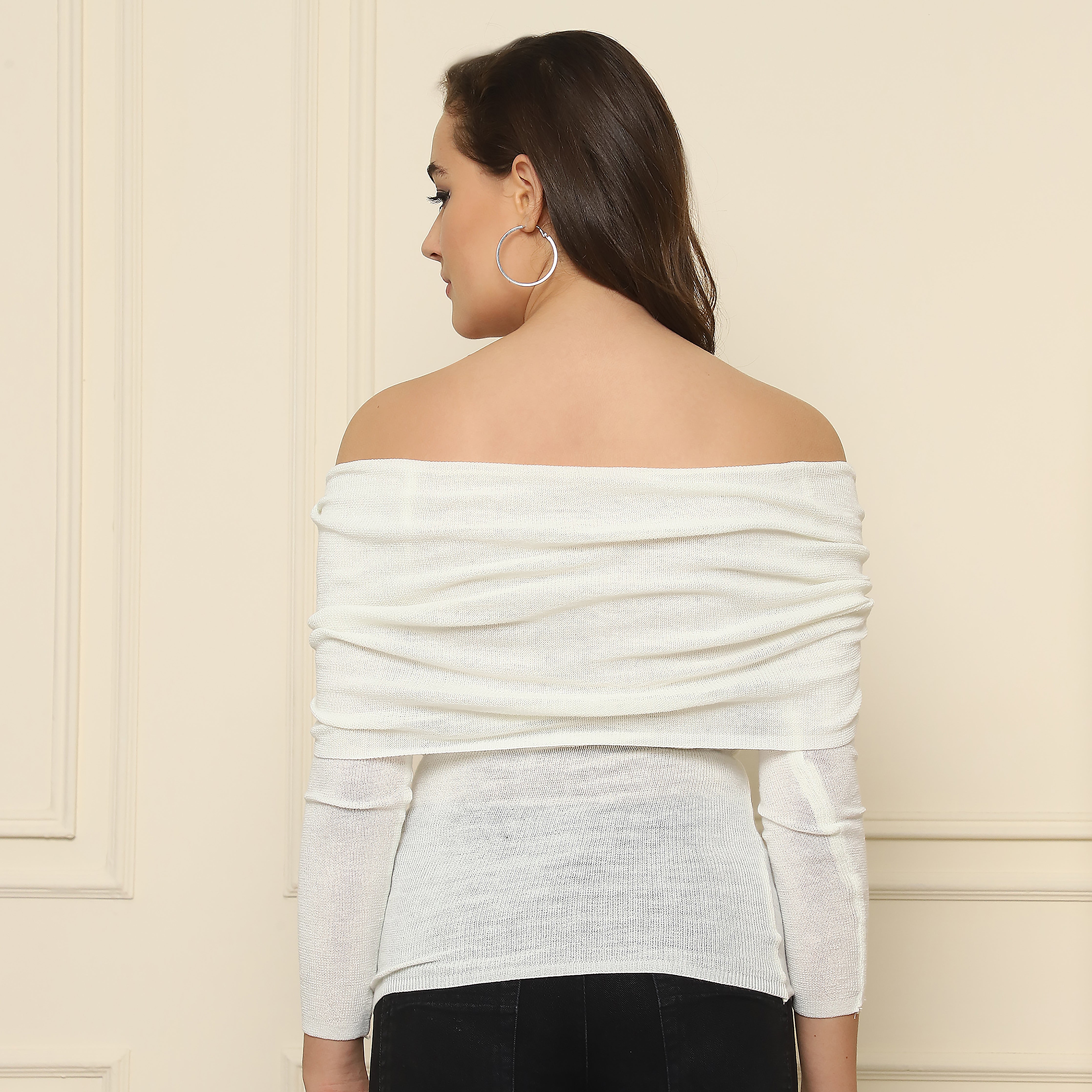 Knitted Off-Shoulder Top - White