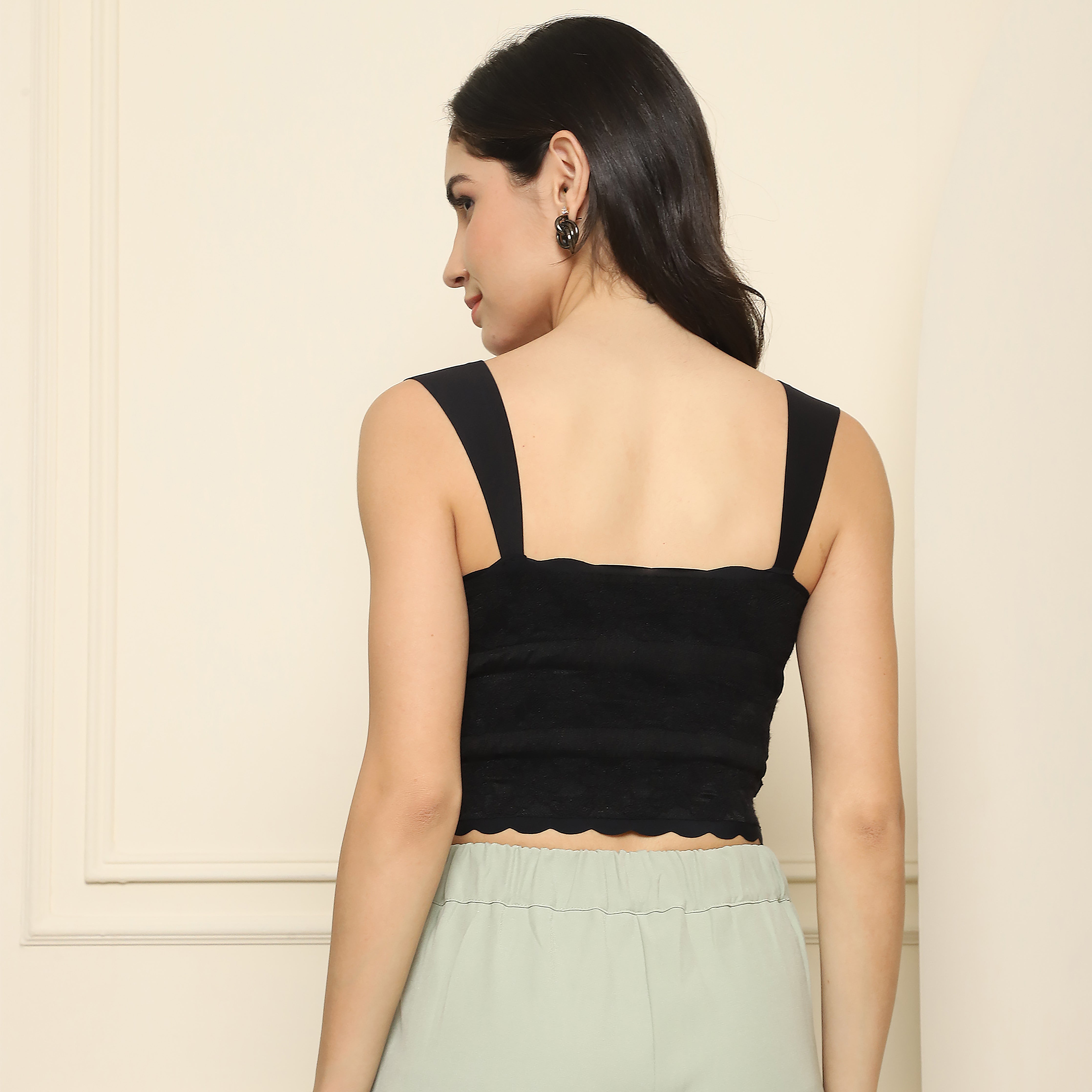 Women's Black Padded Lace Tank Top
