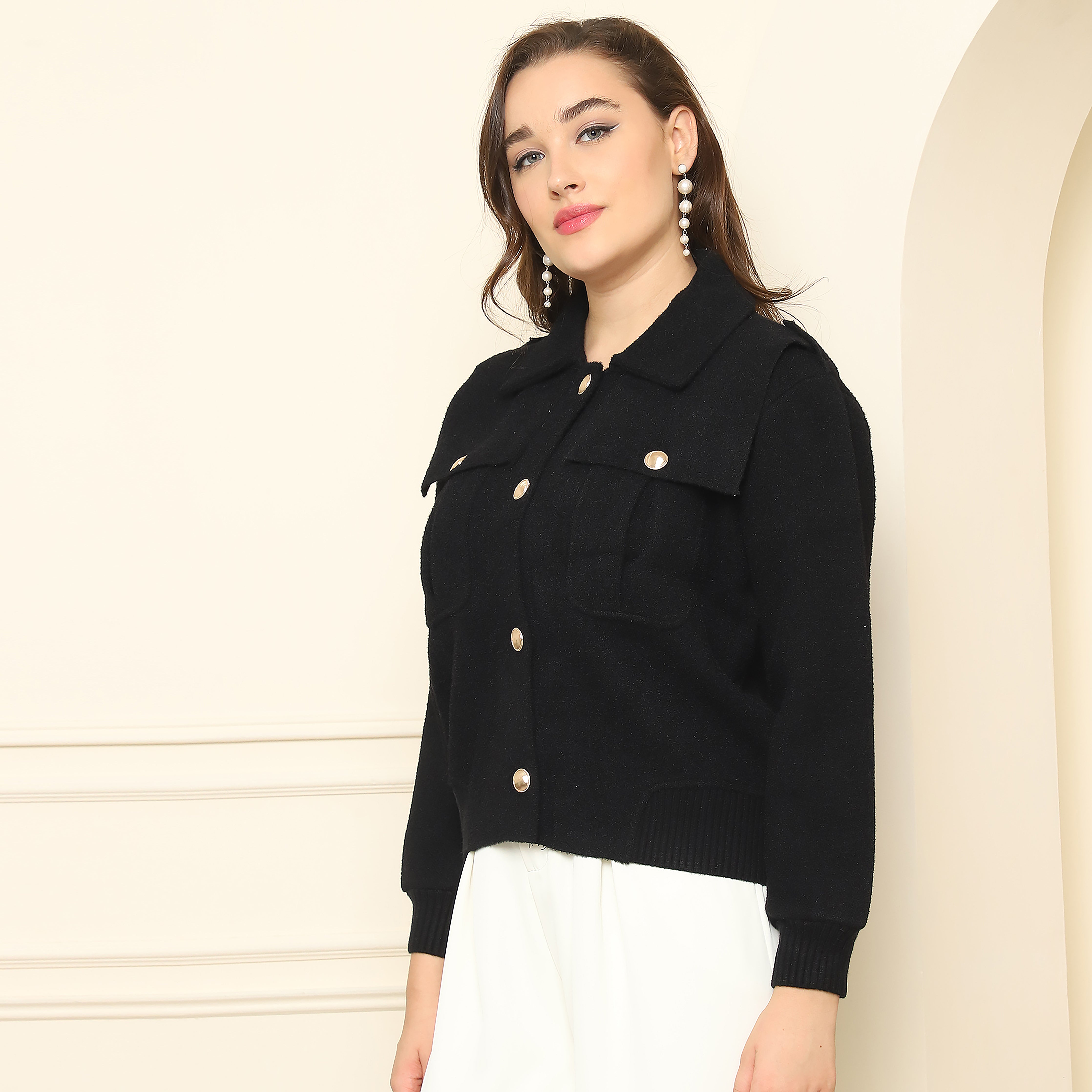 Collared Woolen Coat – Black