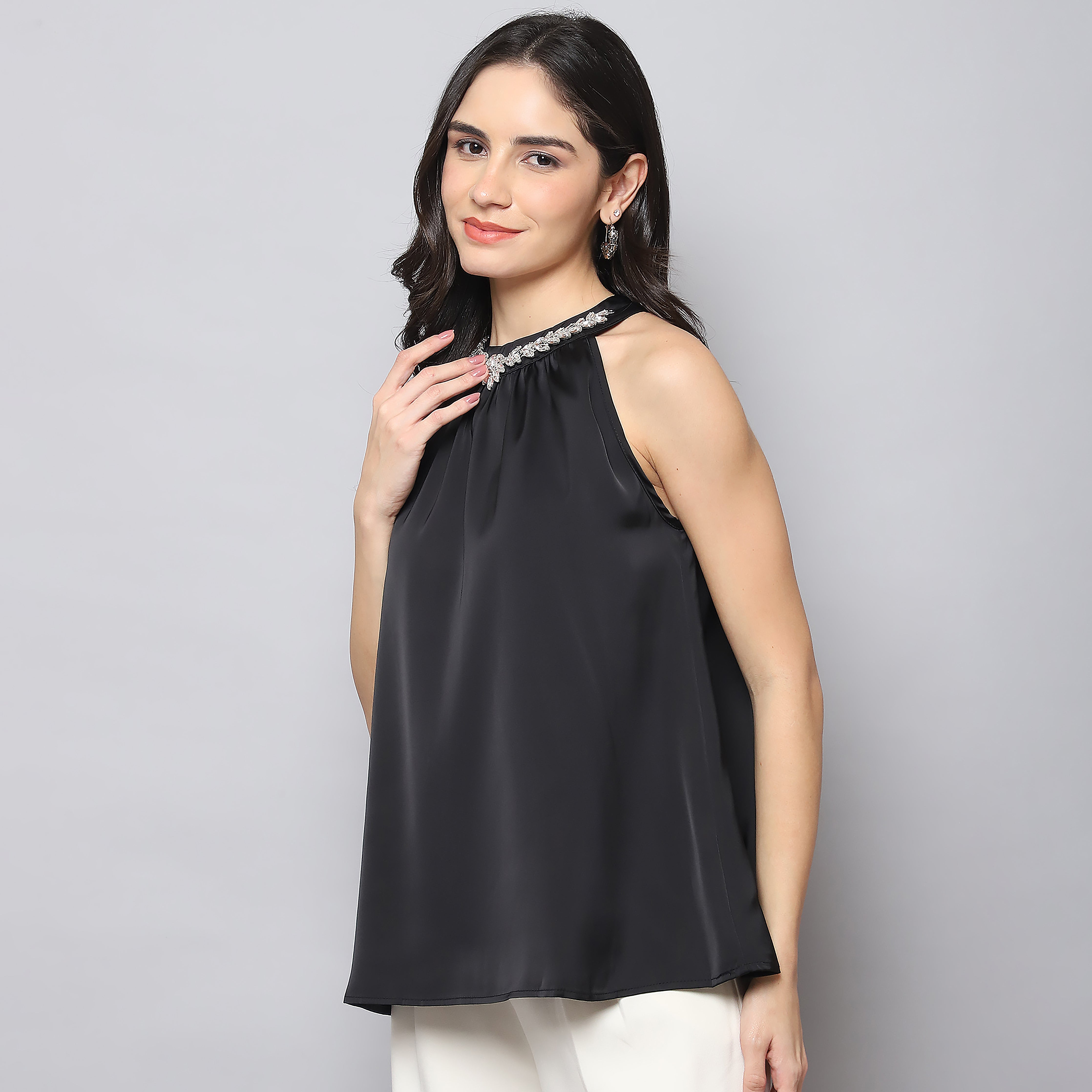 Satin Embellished Halterneck Top
