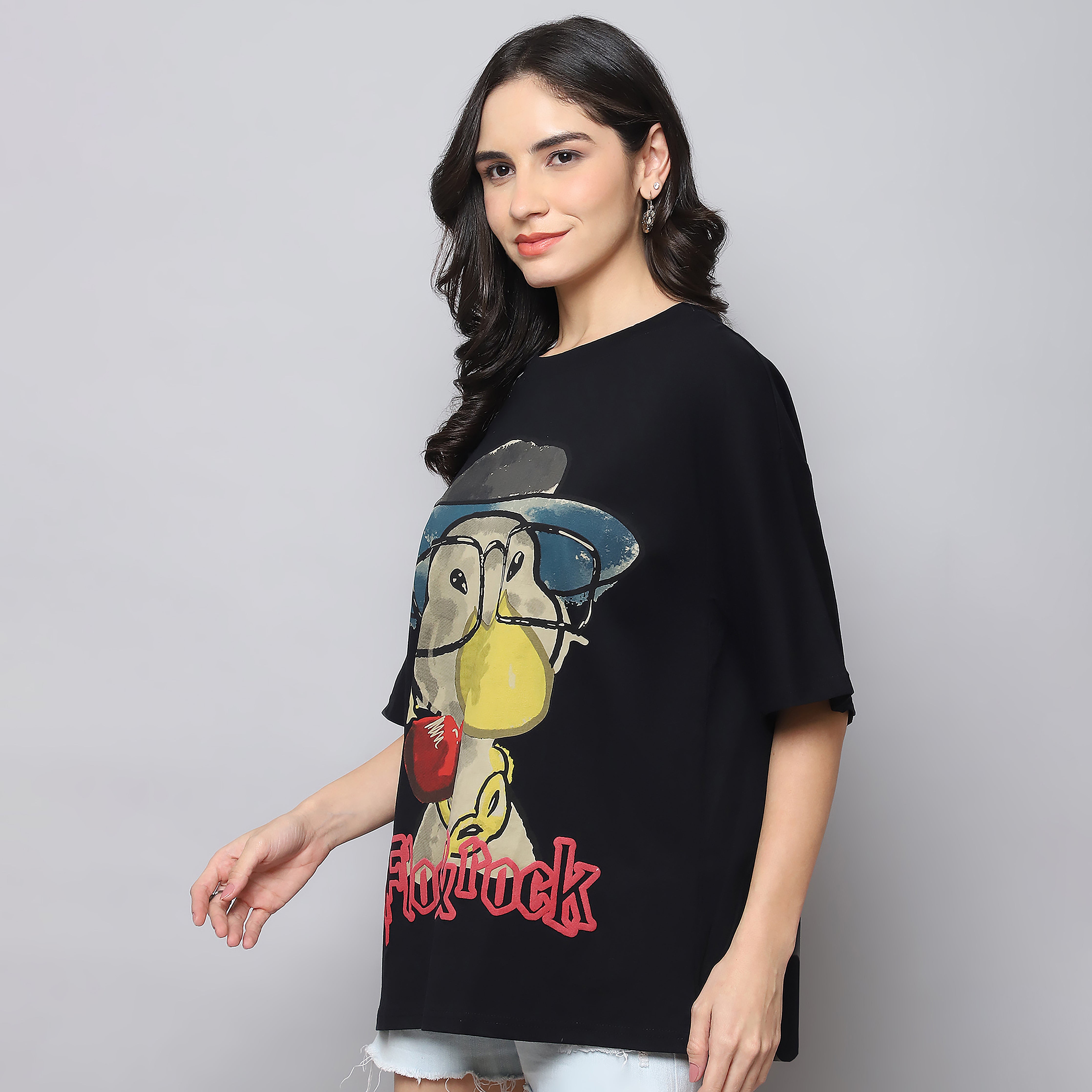 Women's Black Oversized Graphic T-Shirt