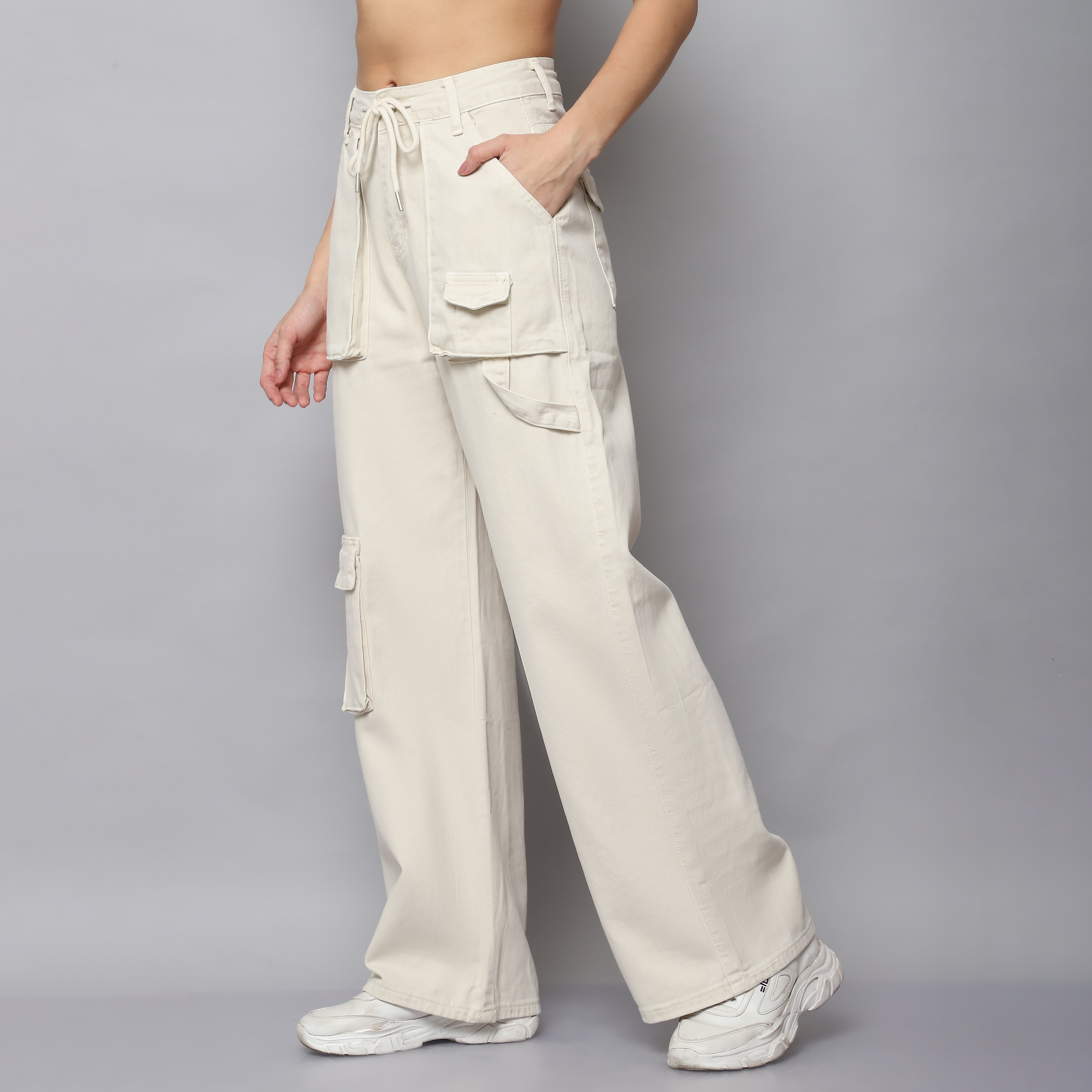 Straight Fit Cargo Pants - Off White