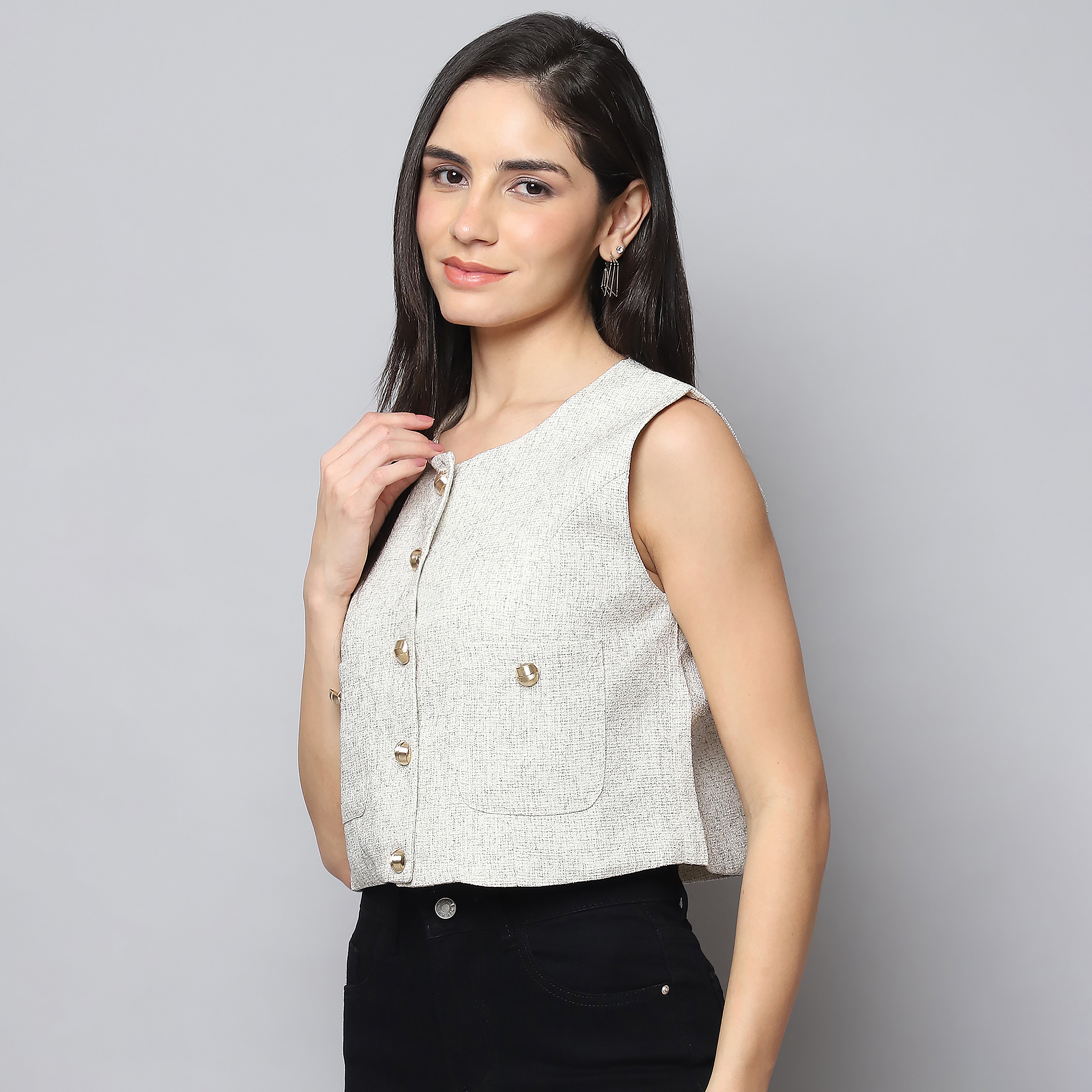 Women's White Jacquard Vest Top