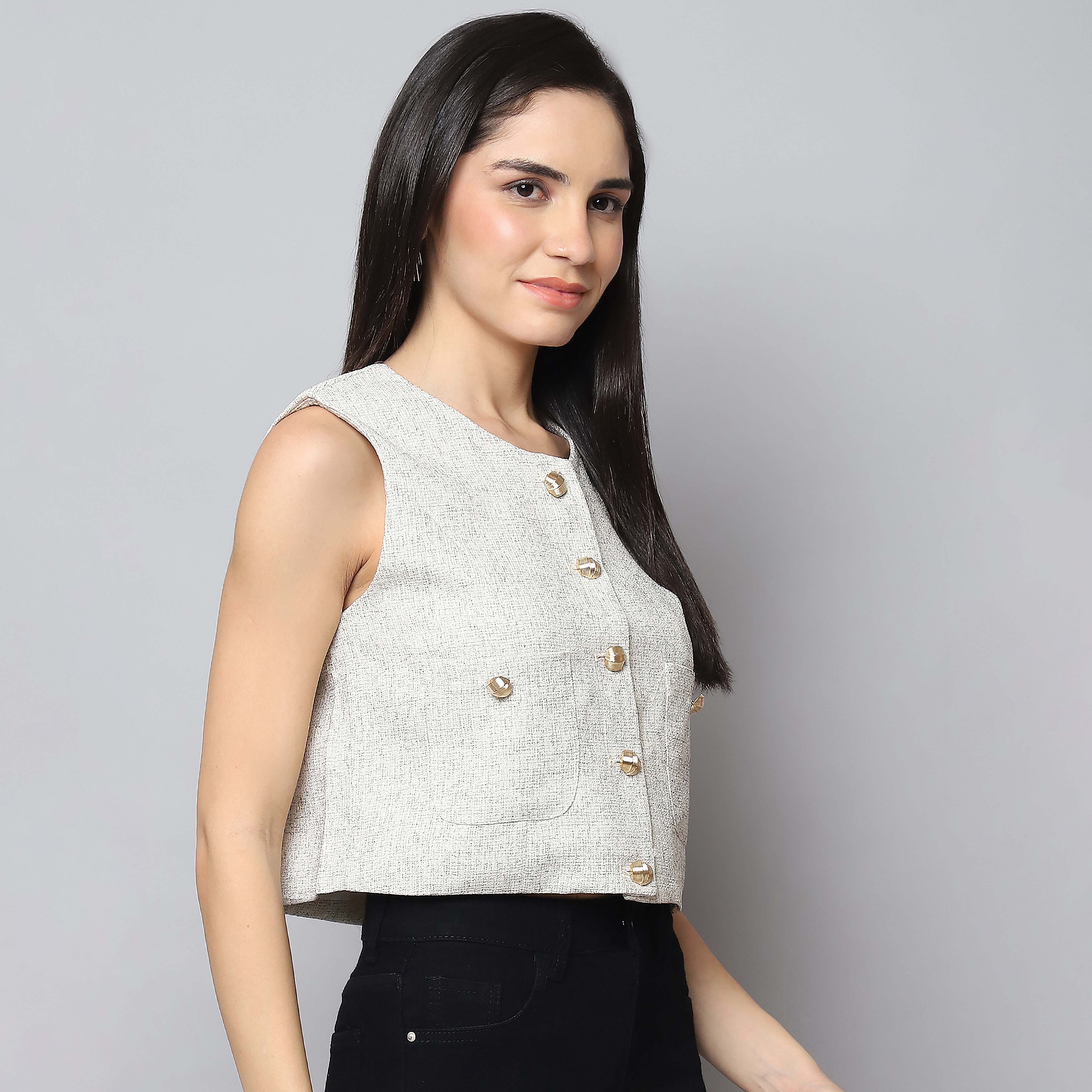 Women's White Jacquard Vest Top