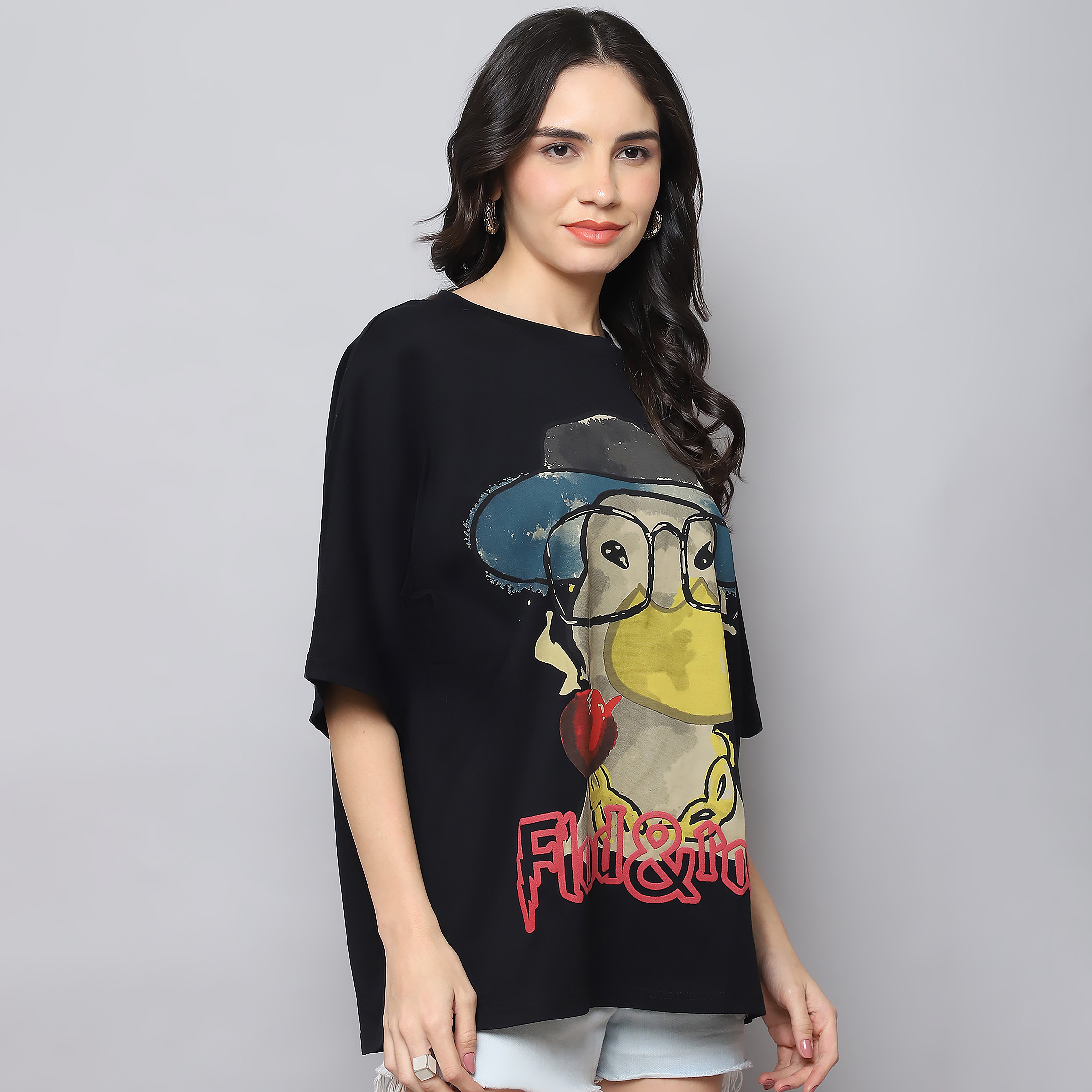 Women's Black Oversized Graphic T-Shirt