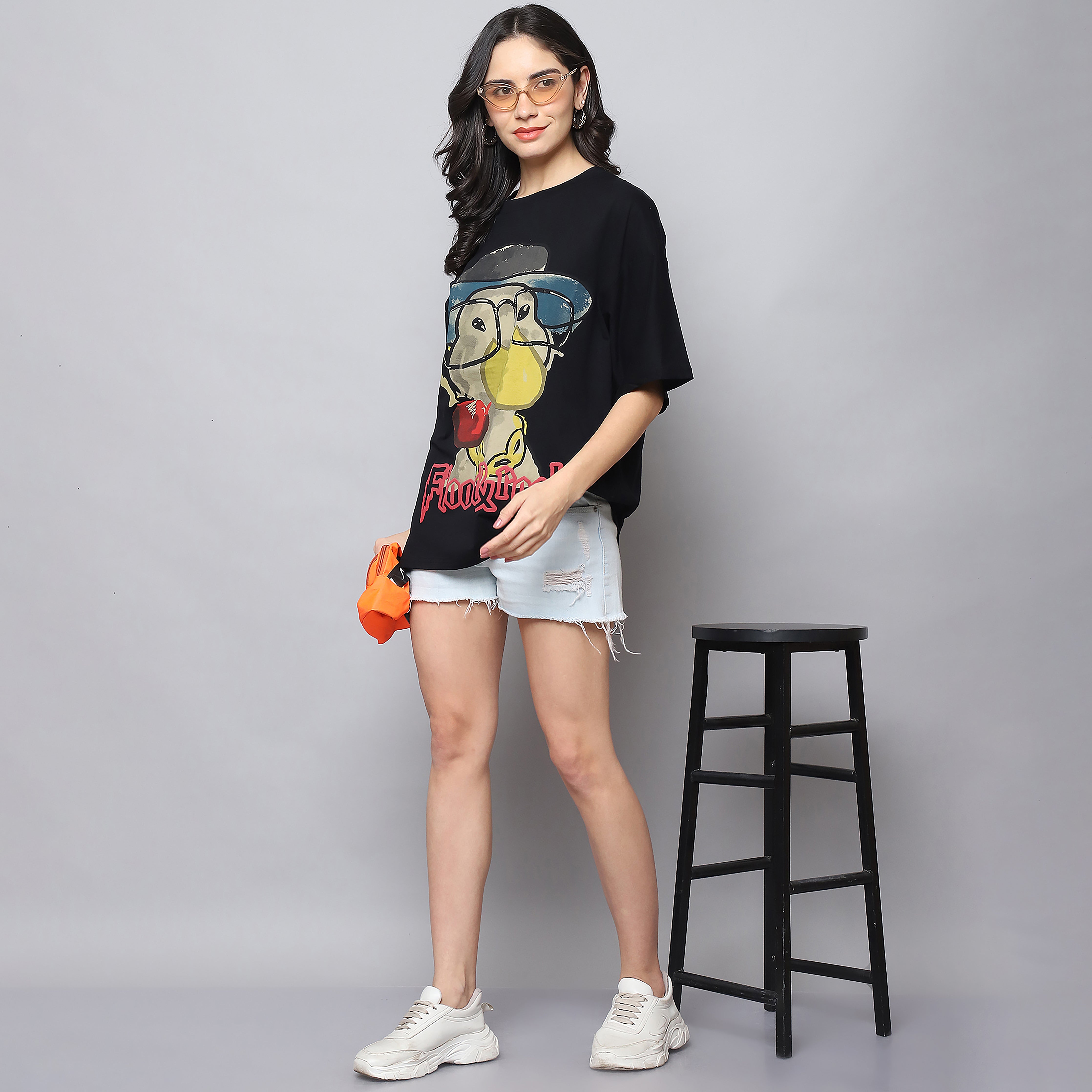 Women's Black Oversized Graphic T-Shirt