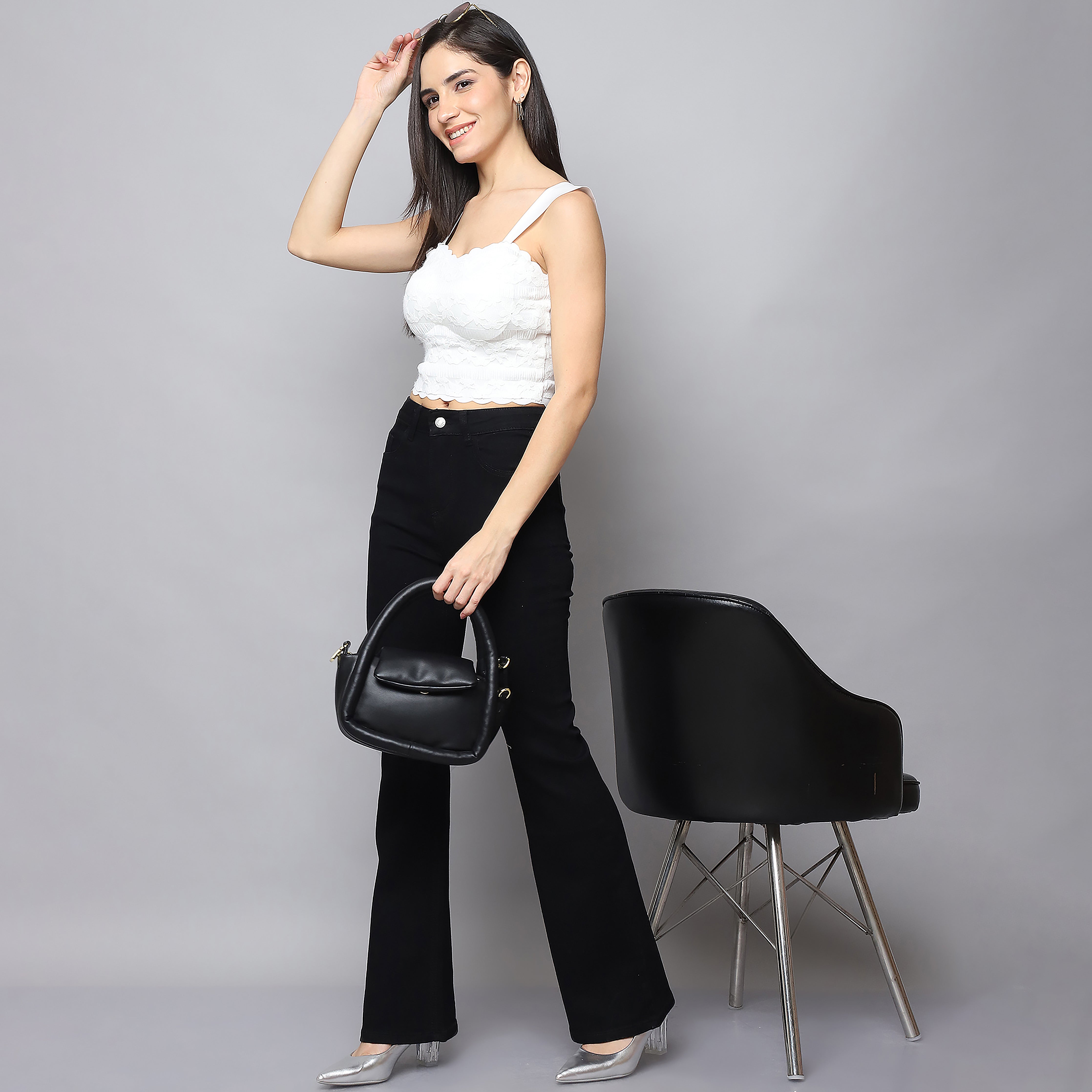 Women's White Jacquard Vest Top