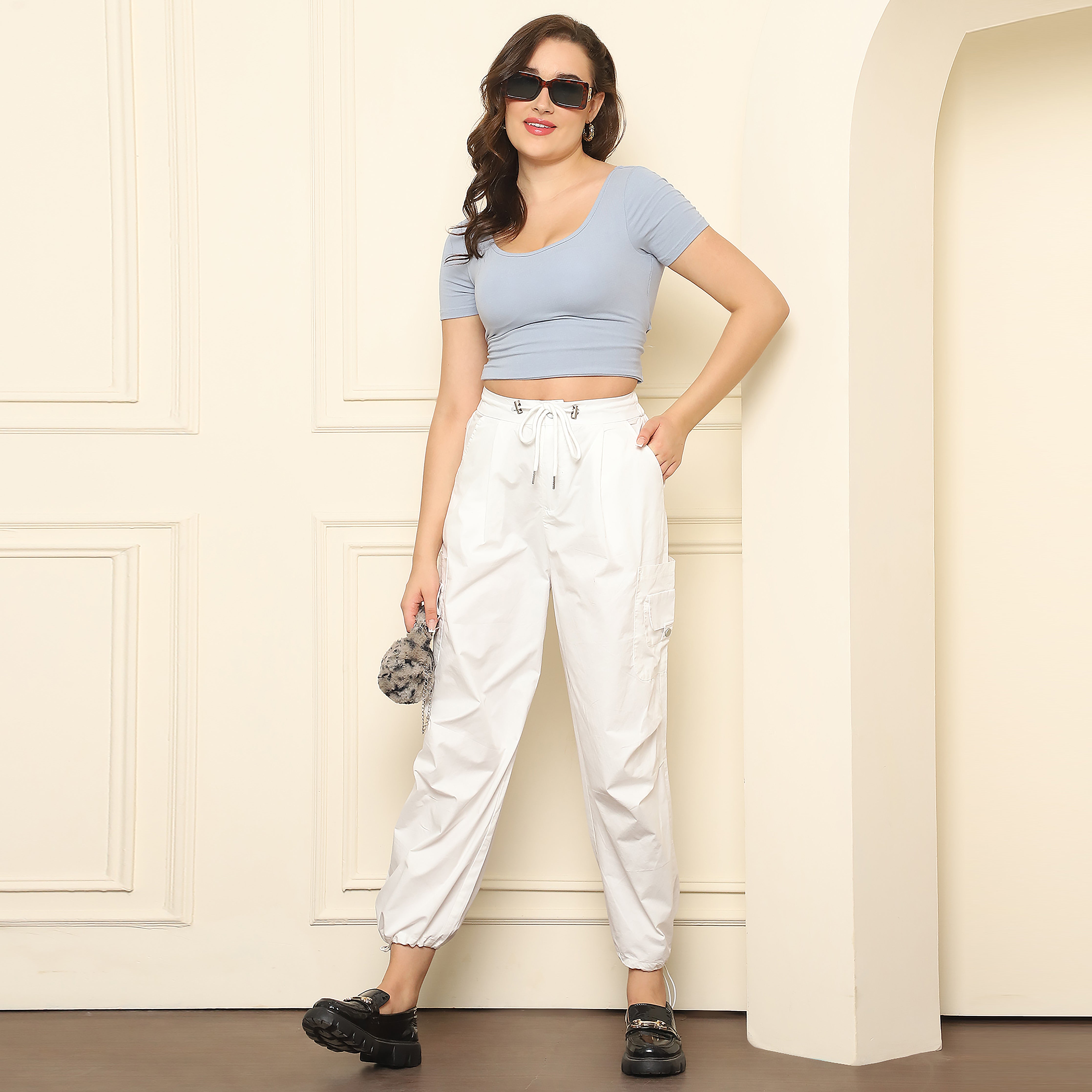 Women's Sky Blue Knitted Summer Padded Top