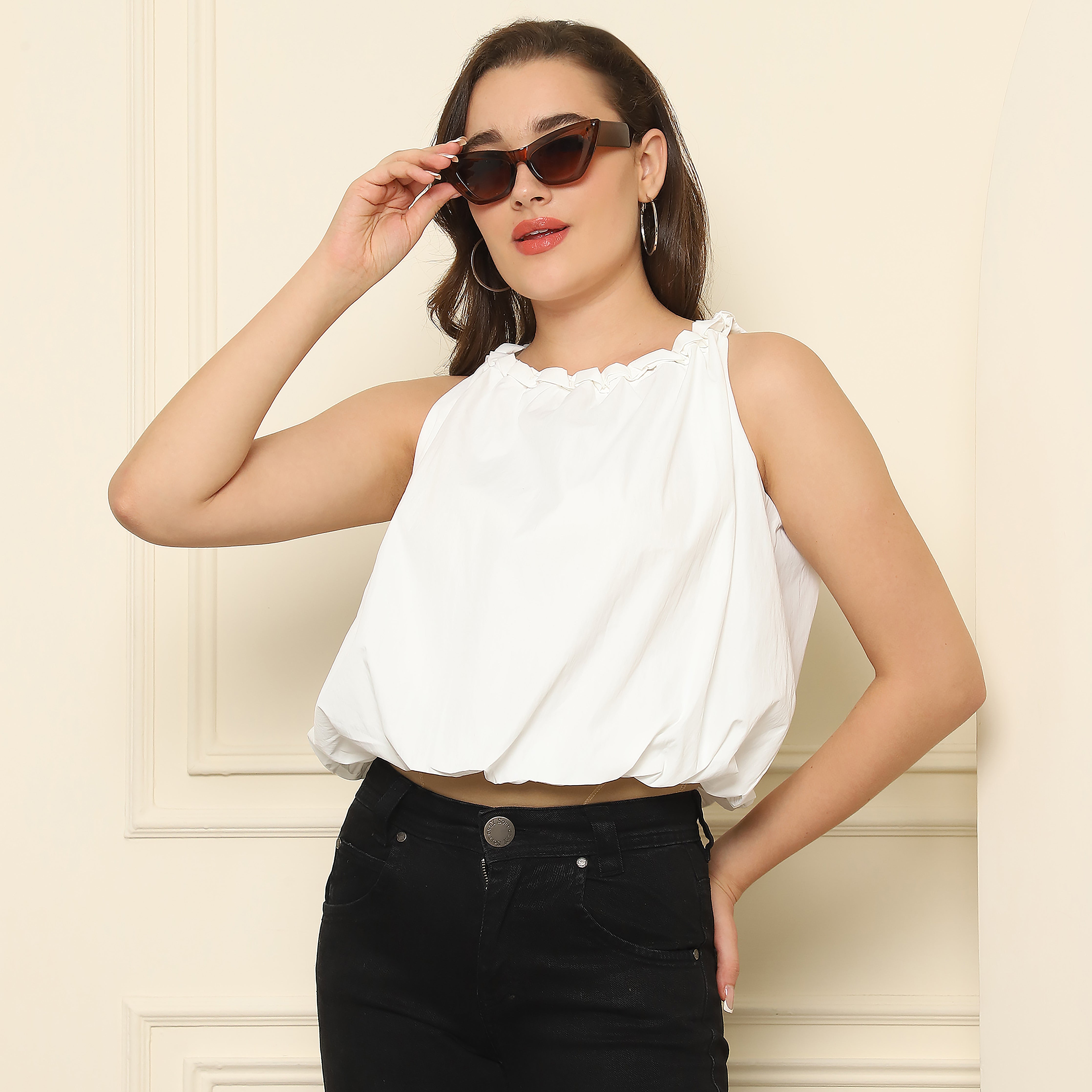 Halter Neck Balloon Top - White