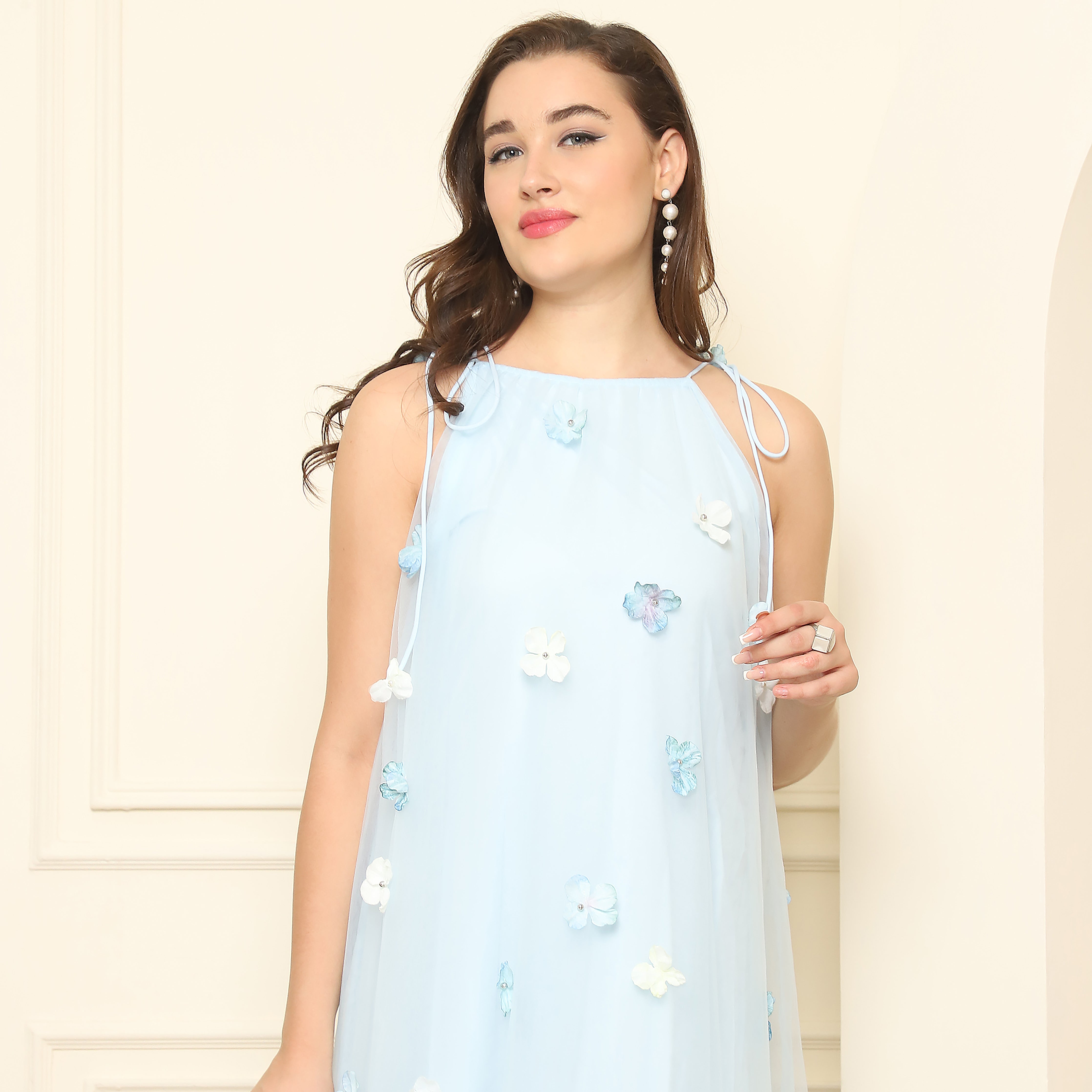 Midi Net Floral Dress – Sky Blue Dream