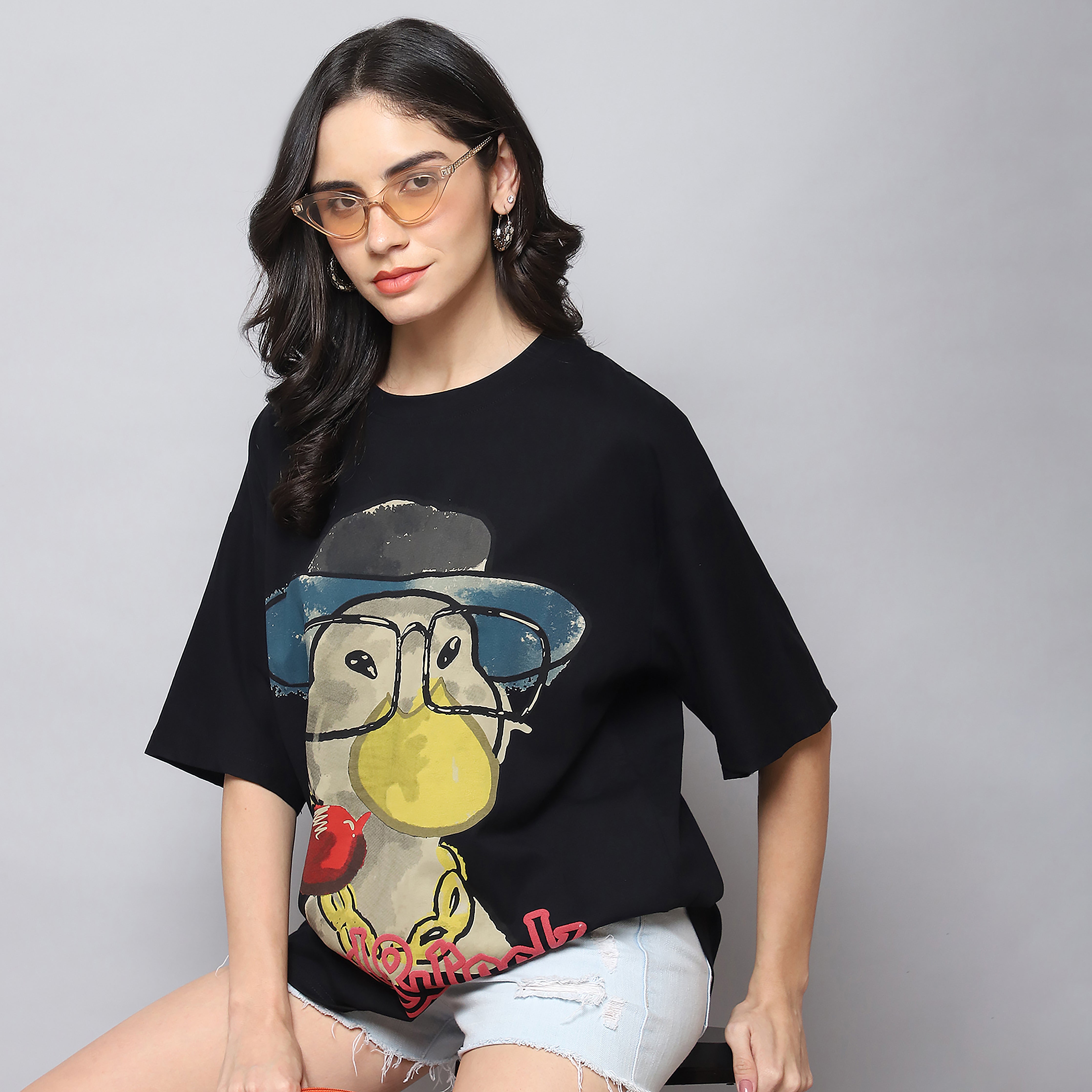 Women's Black Oversized Graphic T-Shirt
