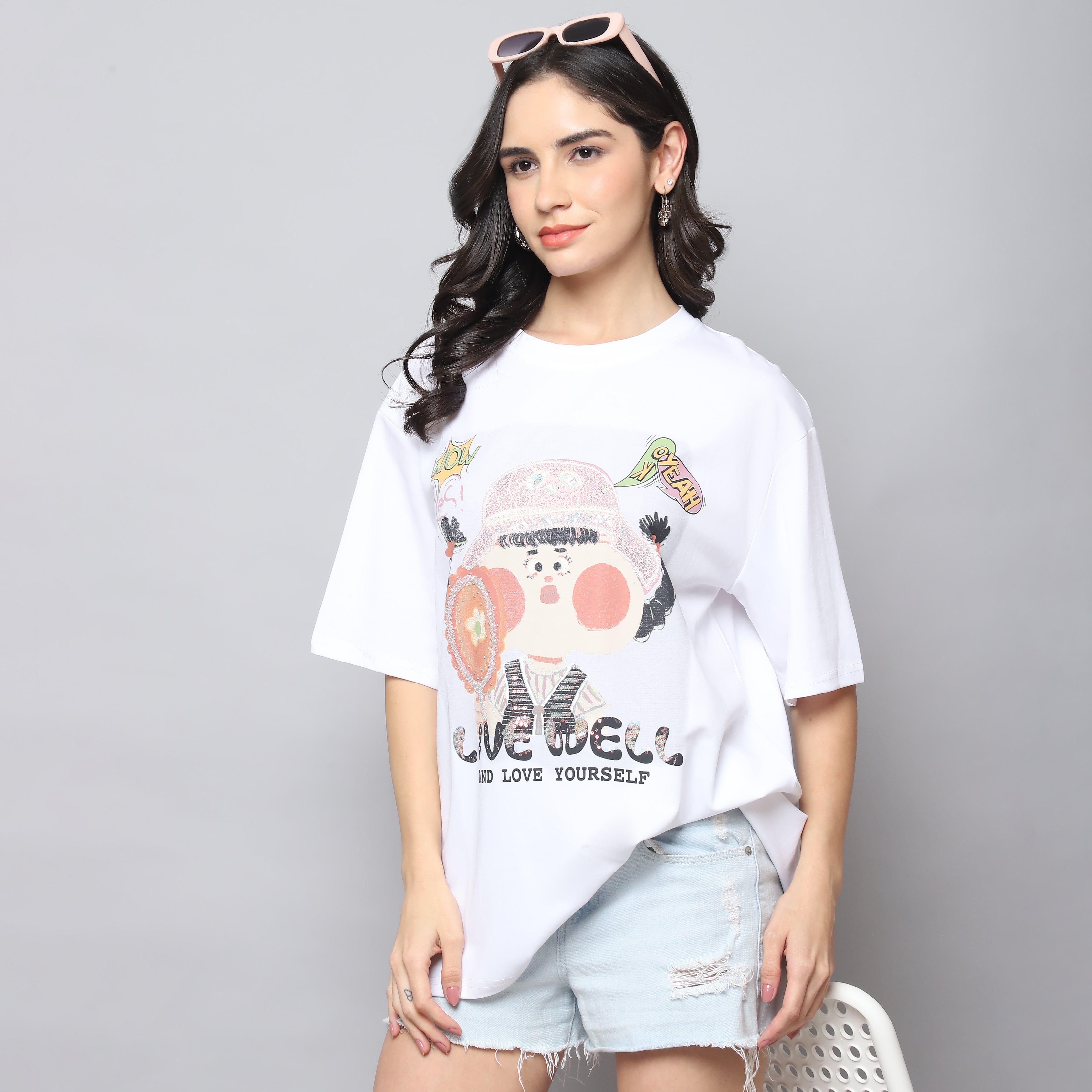 Women's Oversized T-Shirt with Cartoon Print