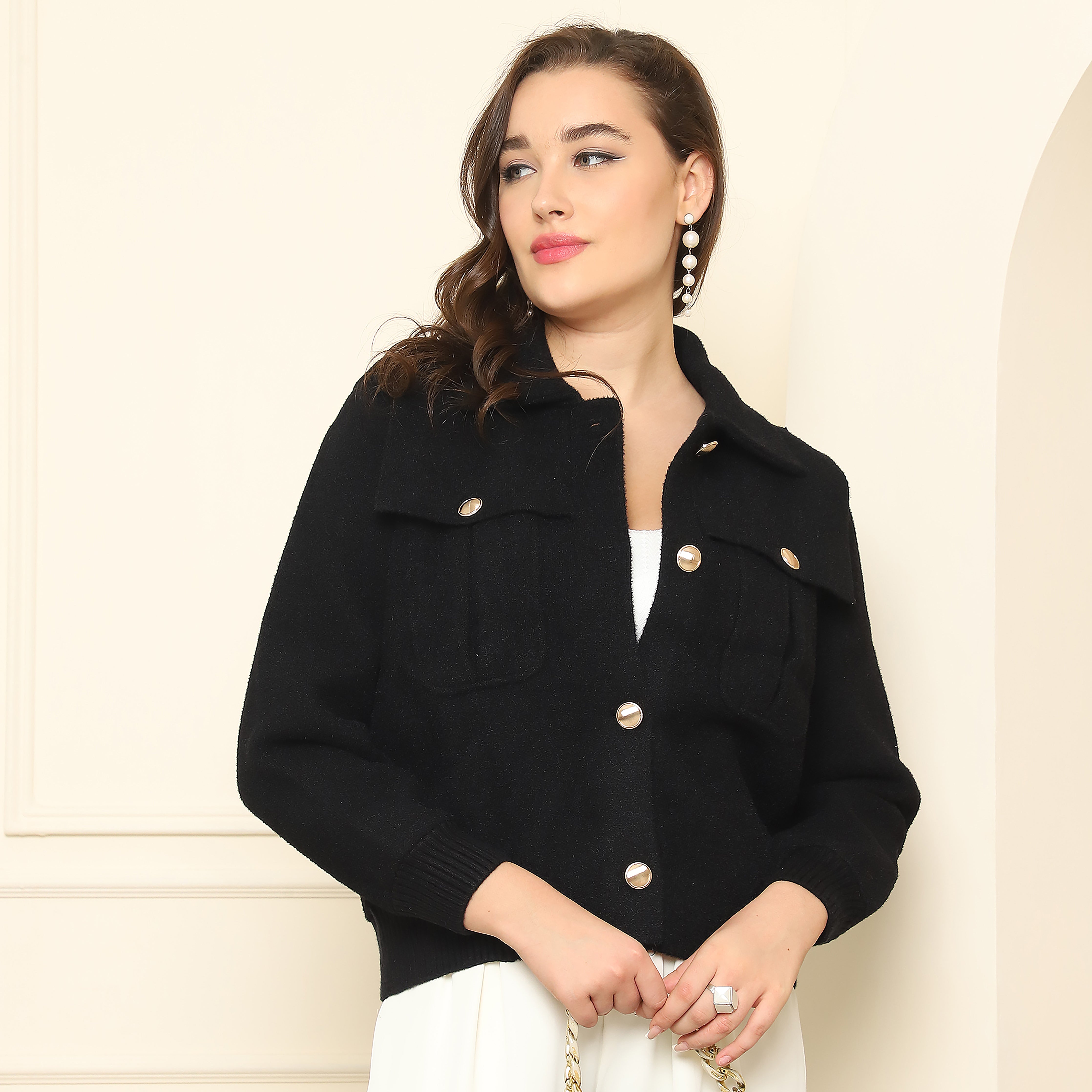 Collared Woolen Coat – Black