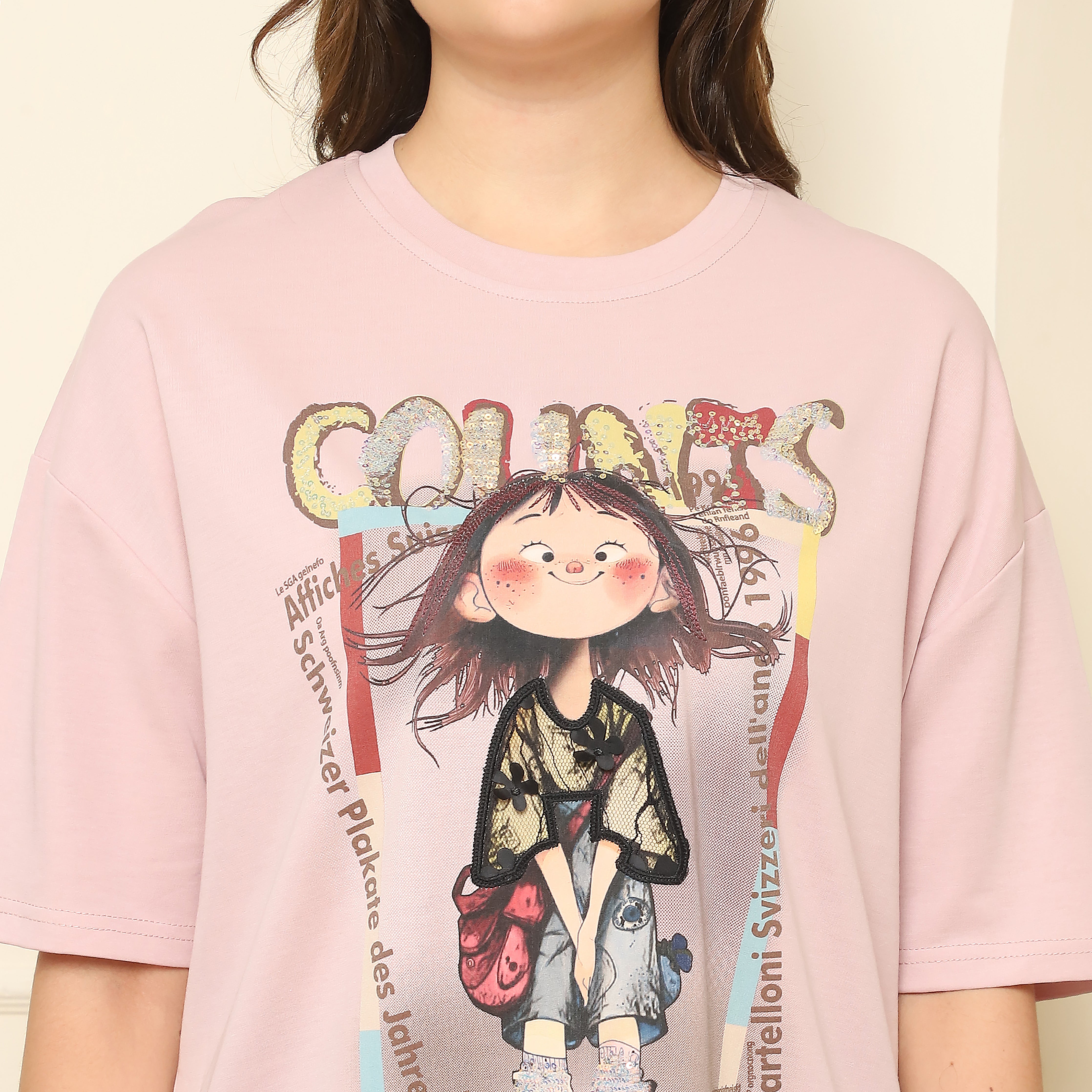 Blush Pink Oversized Graphic T-Shirt – 100% Cotton Casual Tee