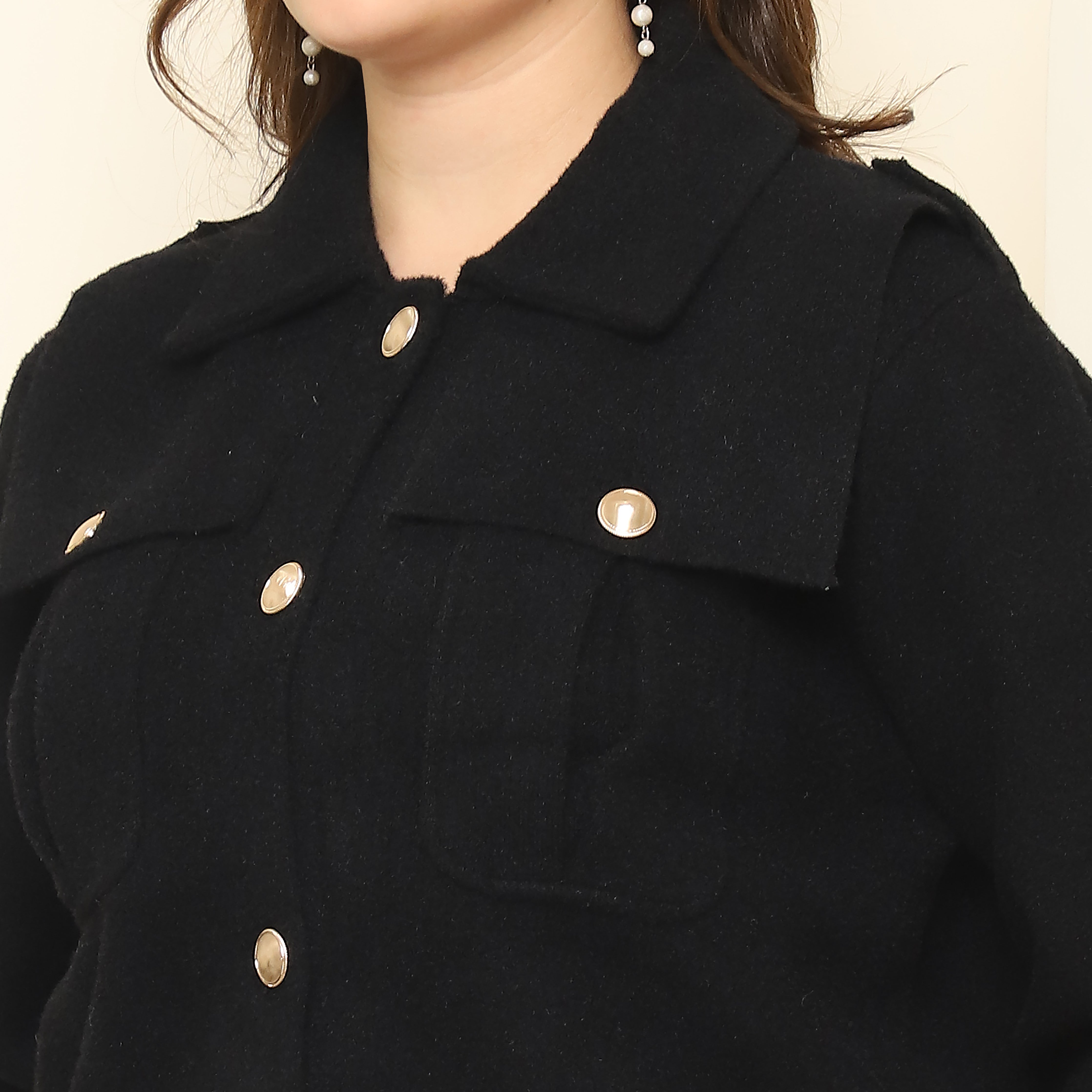 Collared Woolen Coat – Black
