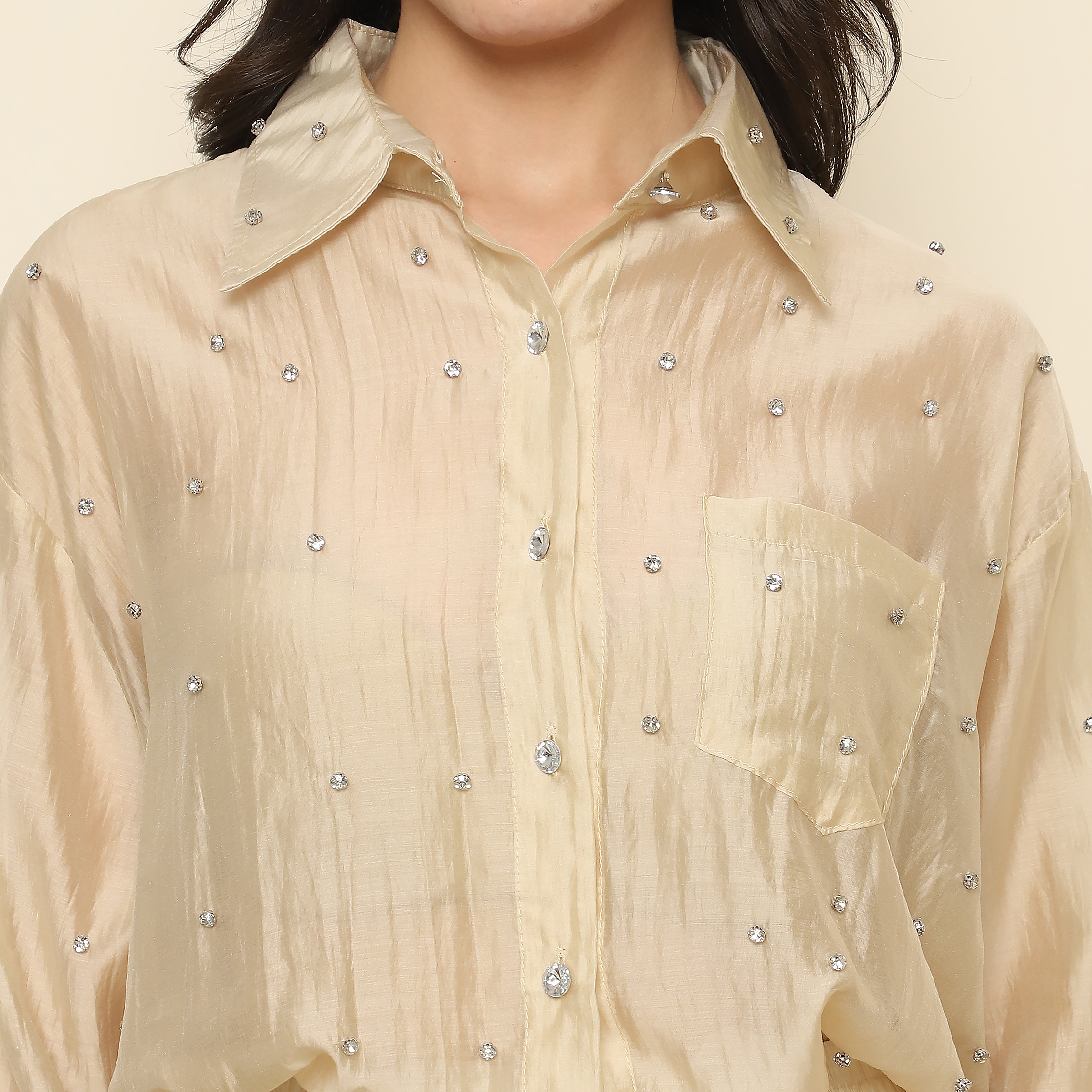 Embellished Shirt and Shorts Co-ord Set - Gold