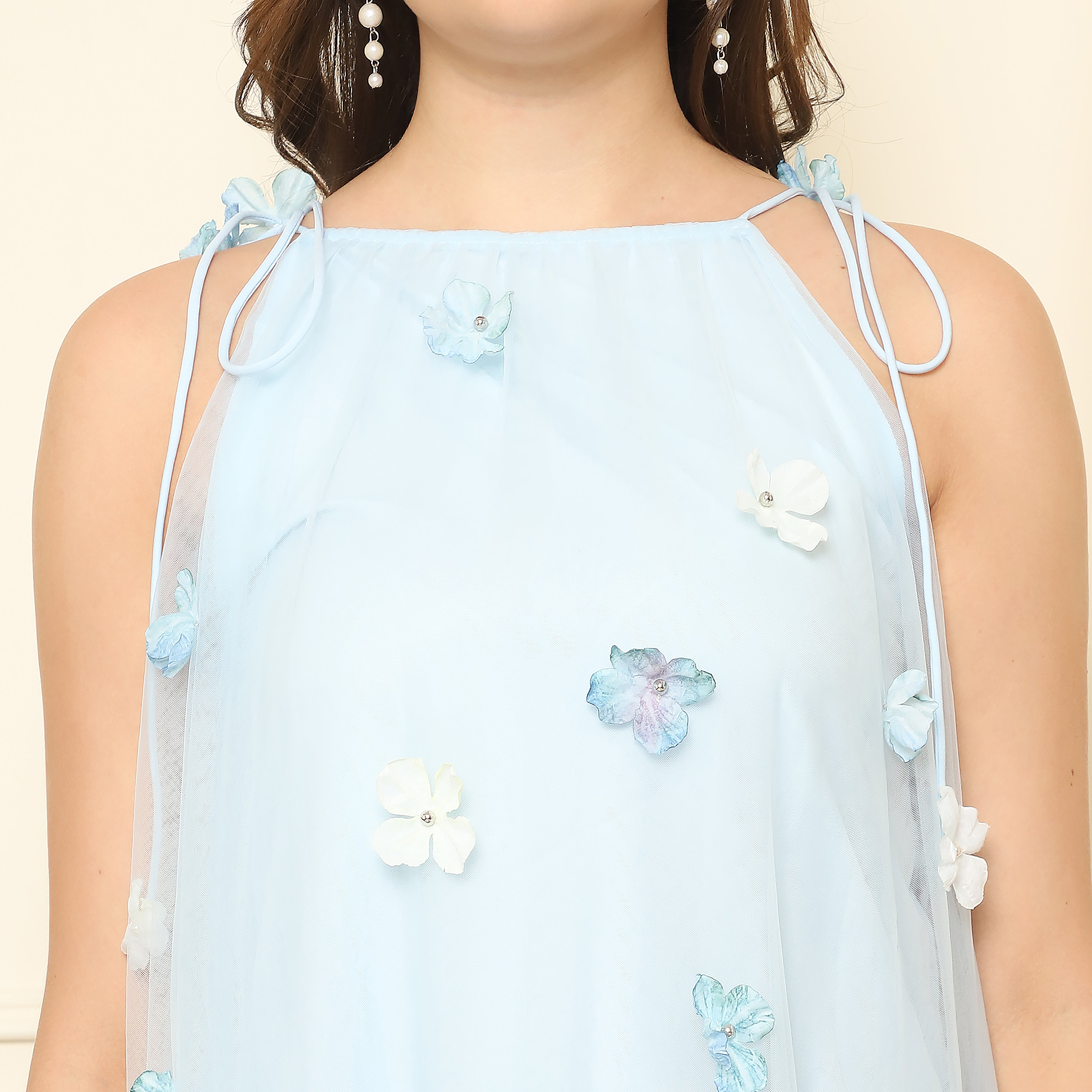 Midi Net Floral Dress – Sky Blue Dream