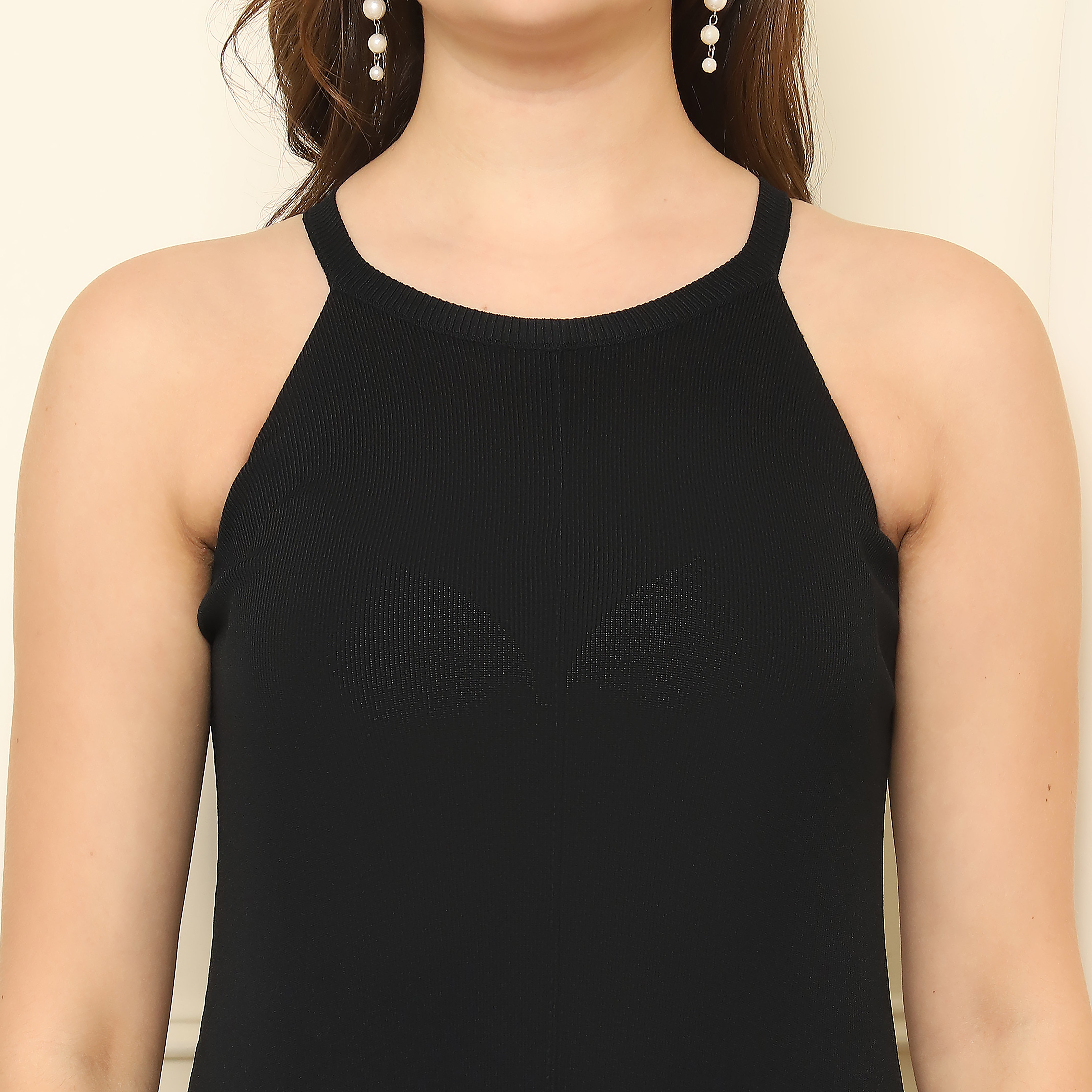 Elegant Black Knitted Midi Dress