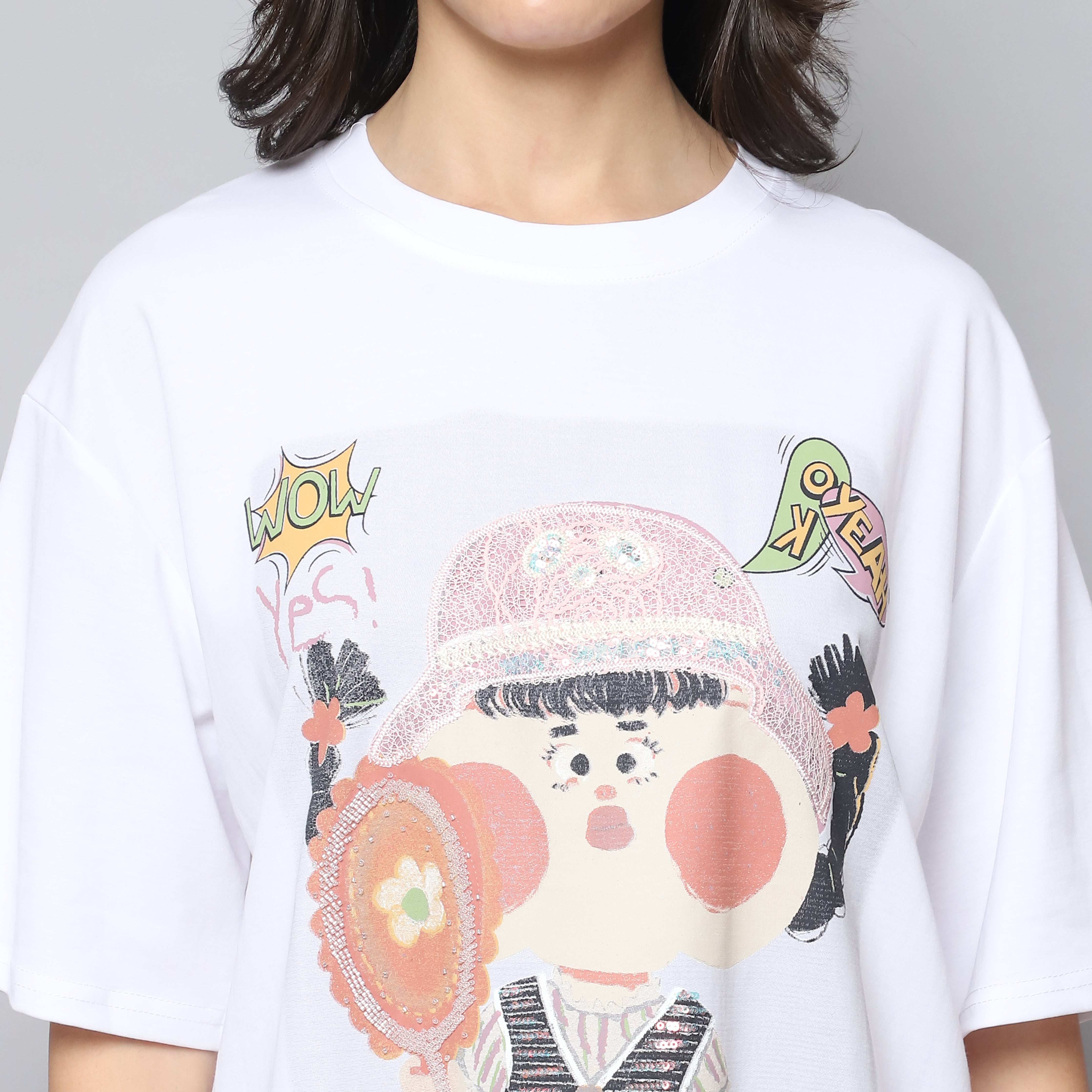 Women's Oversized T-Shirt with Cartoon Print