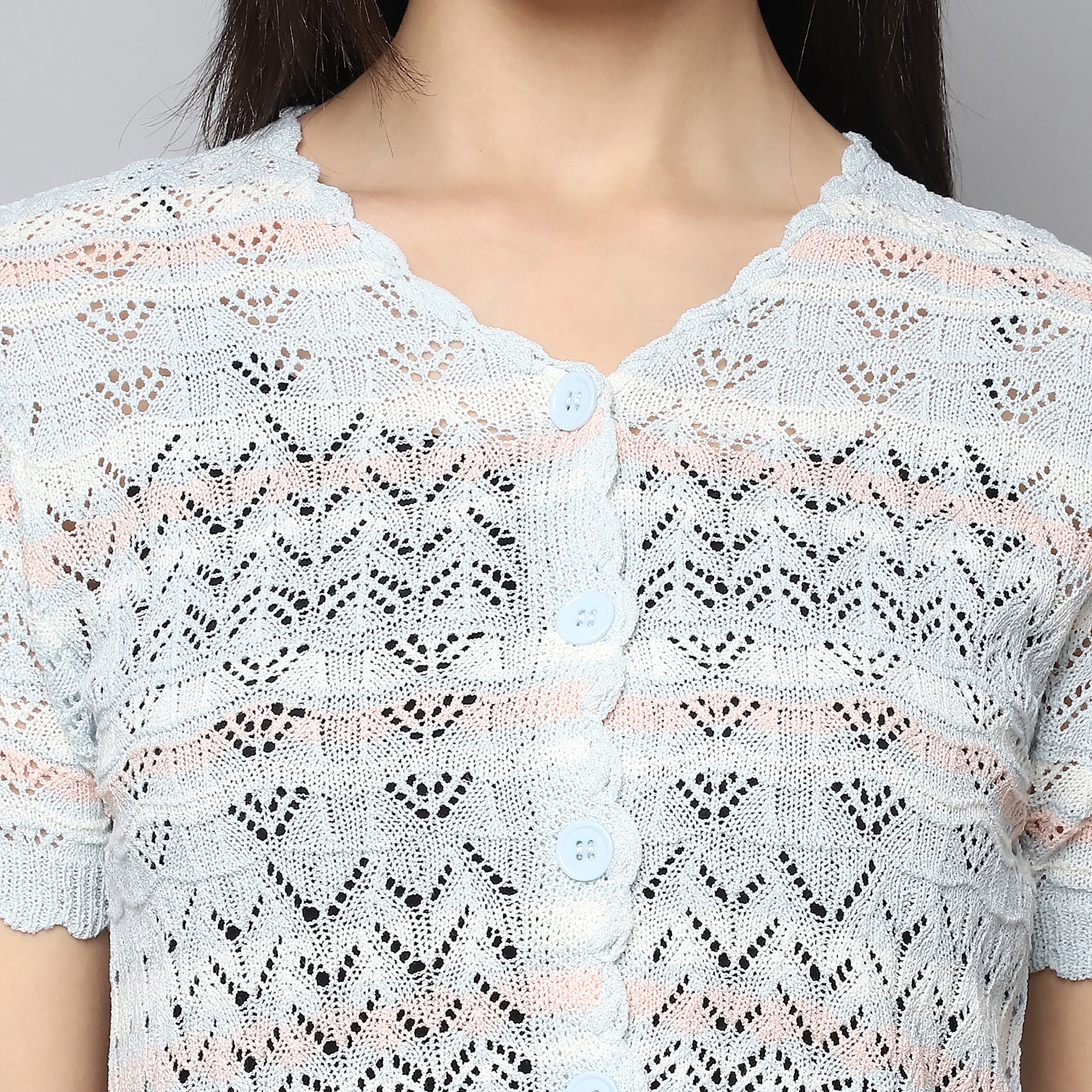 Button-Down Knitted Lace Top – Sky Blue
