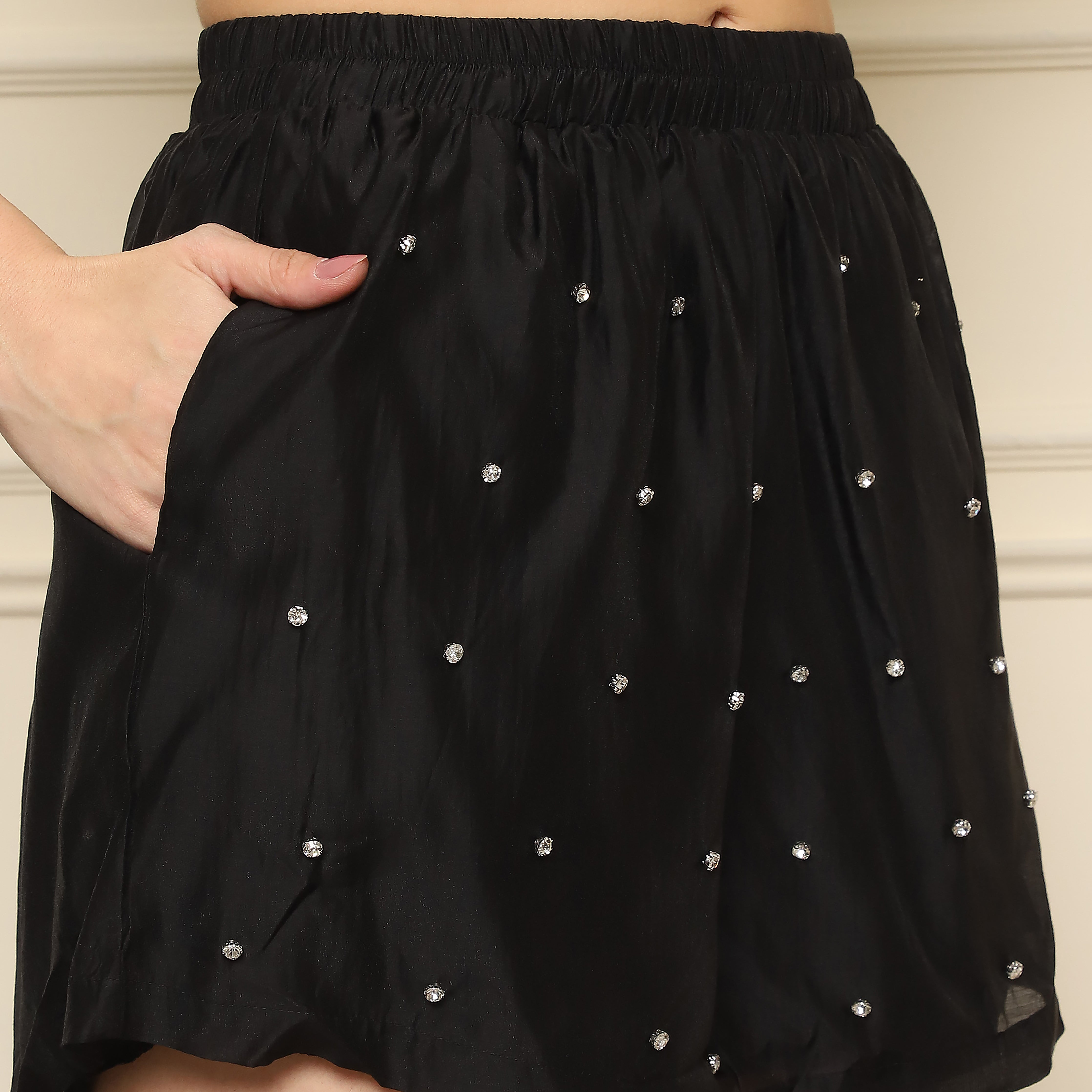 Embellished Shirt and Shorts Co-ord Set - Black