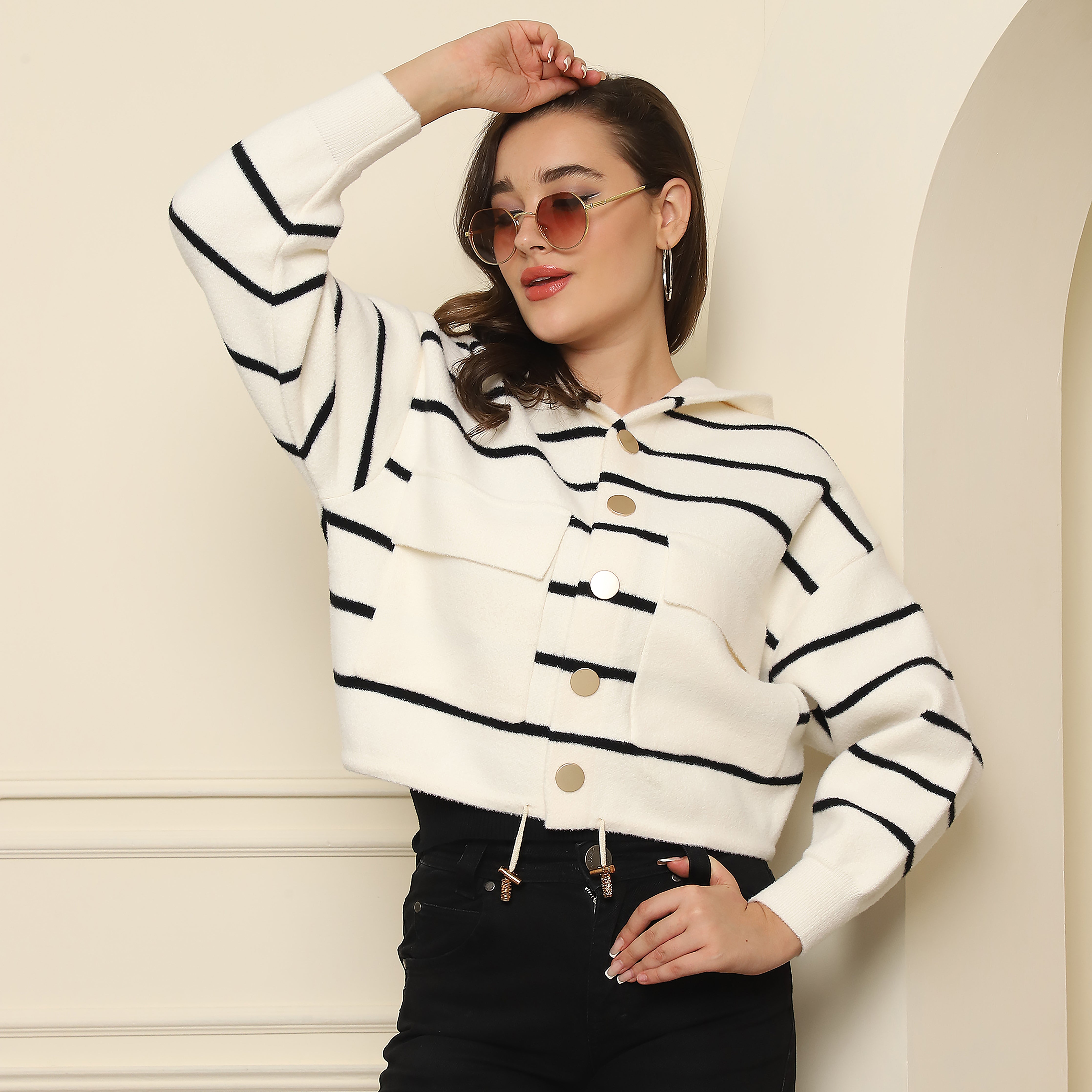 white and black lining Jacket for women