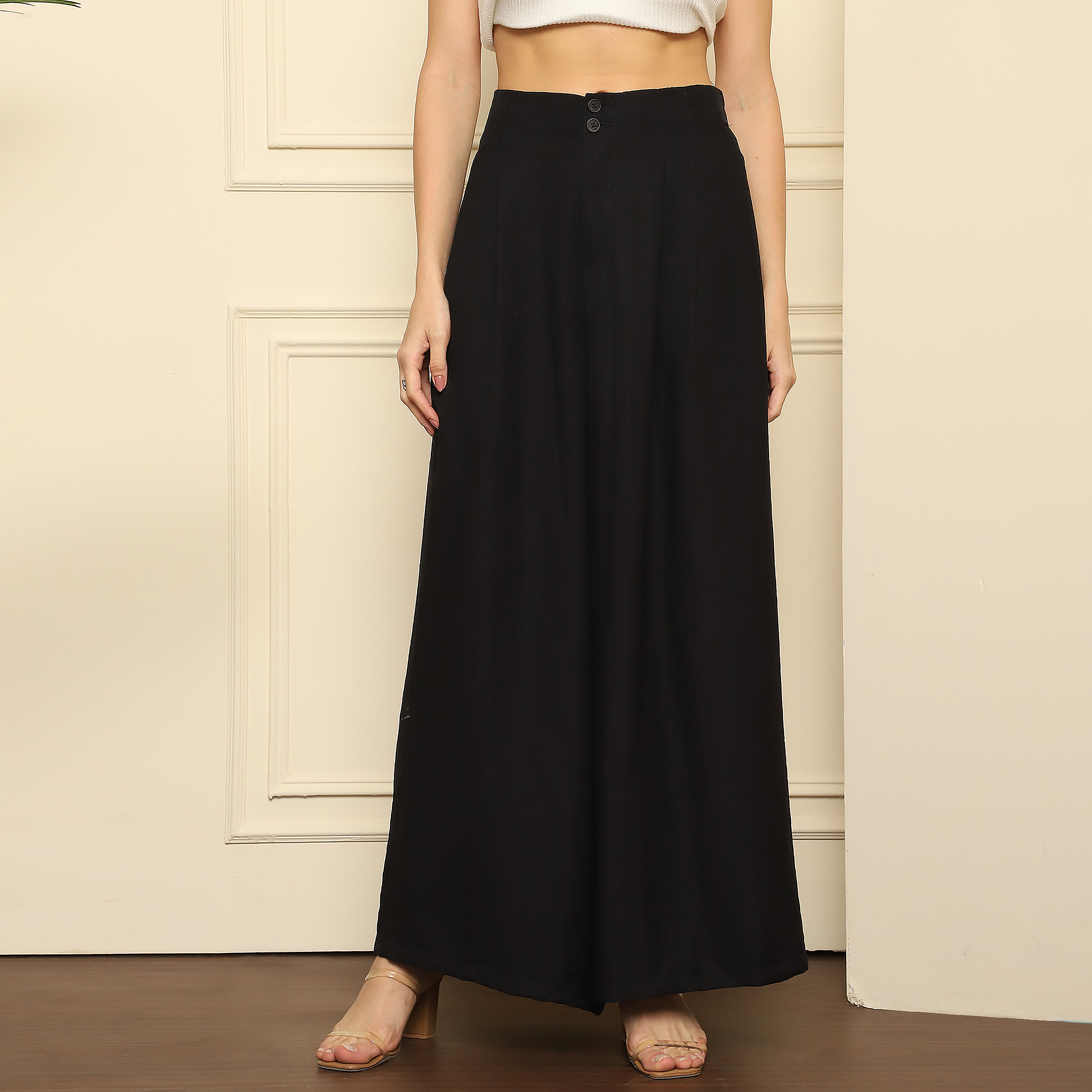 Flared Pleated Silk Blend Trousers