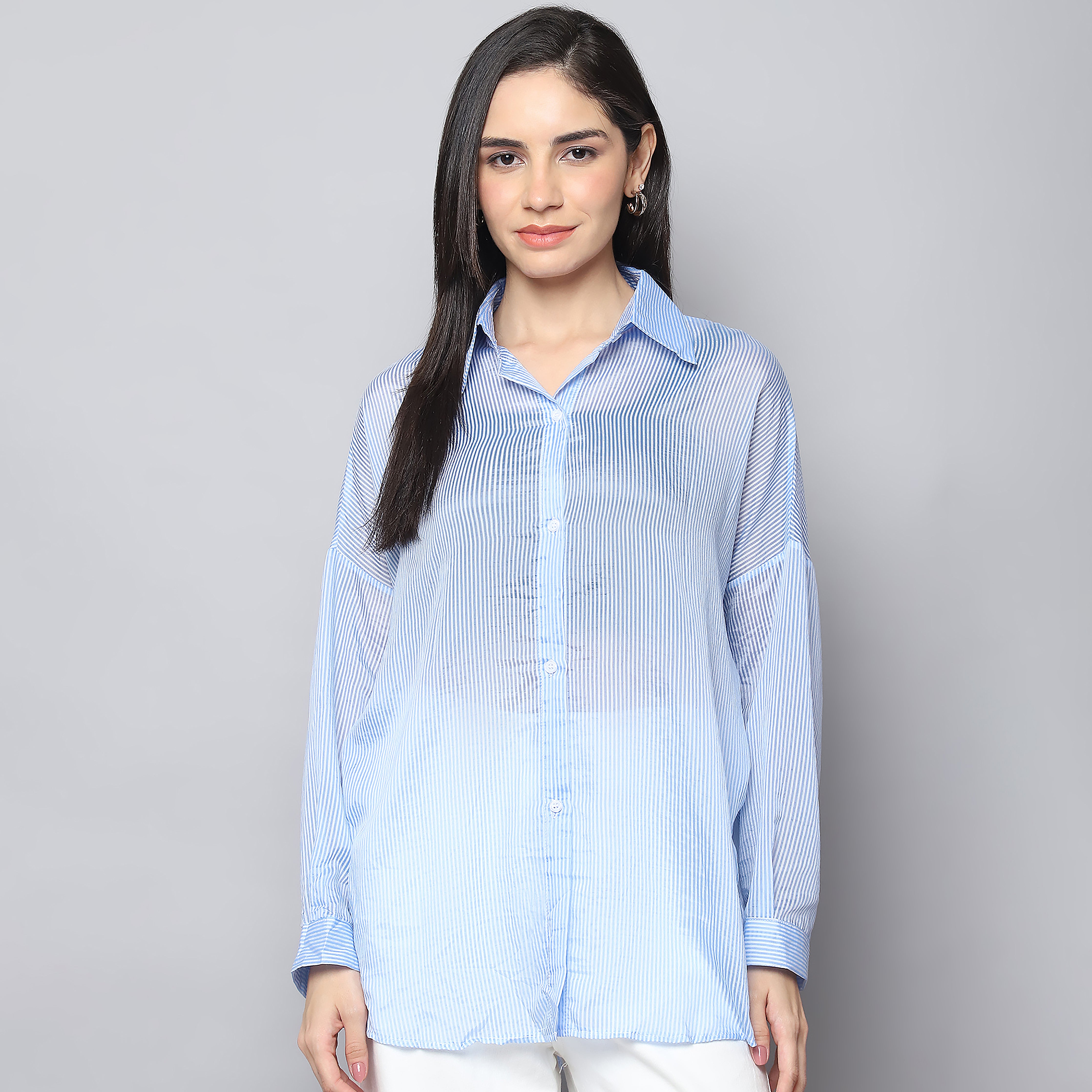 Coastal Breeze Oversized Shirt-Skyblue