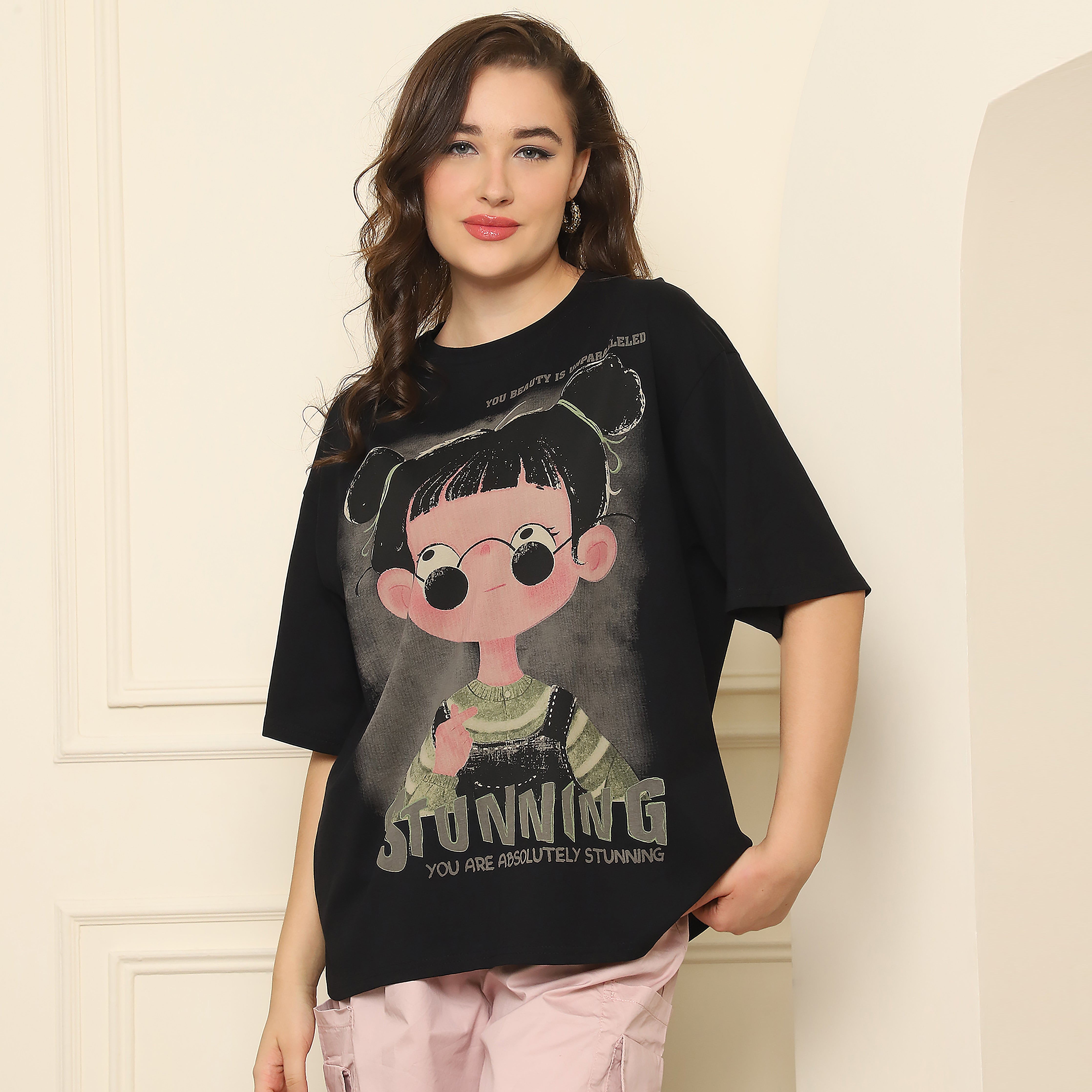 Black Oversized T-Shirt with Graphic Design | 100% Cotton Casual Tee