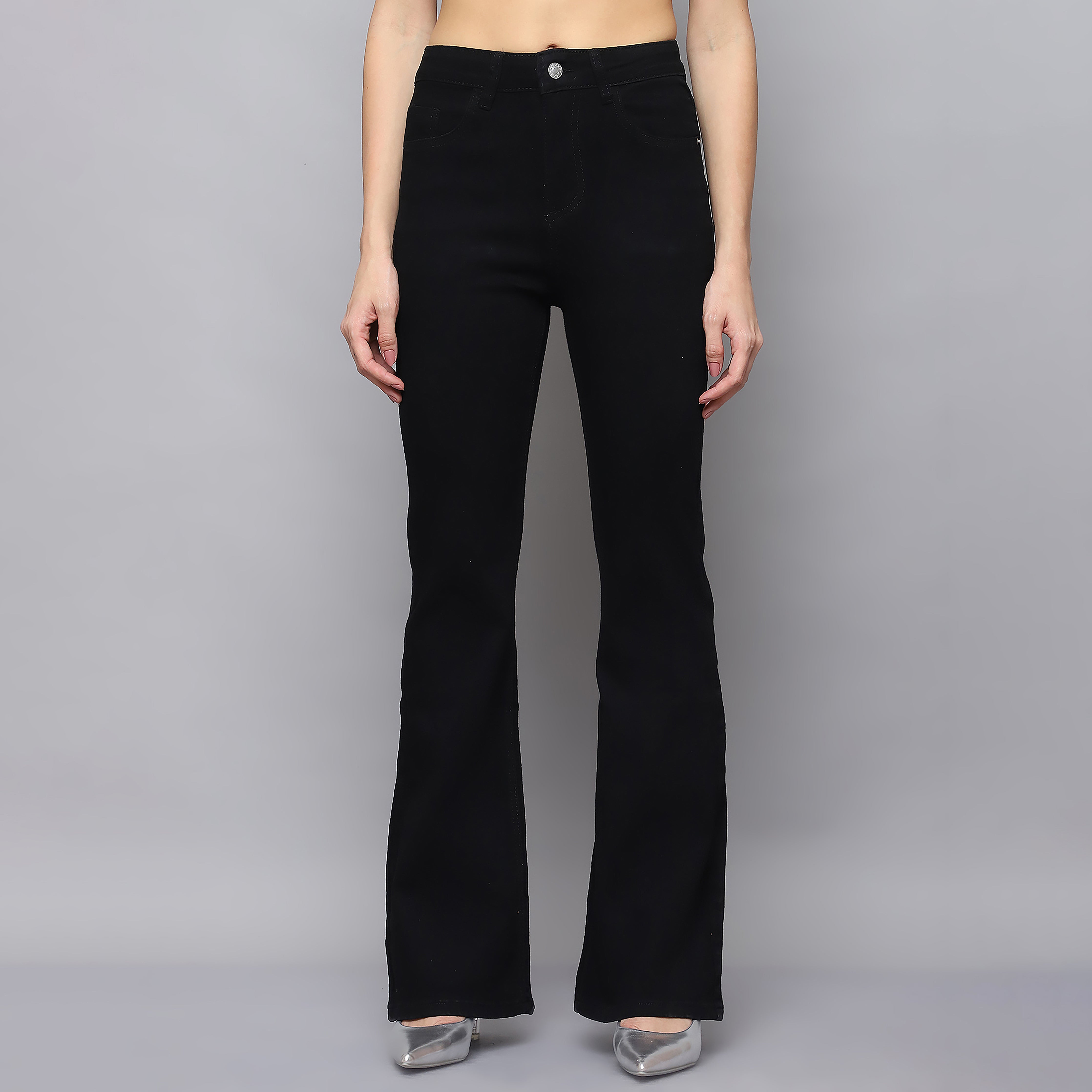 Women's High-Waisted Black Bellbottom Jeans