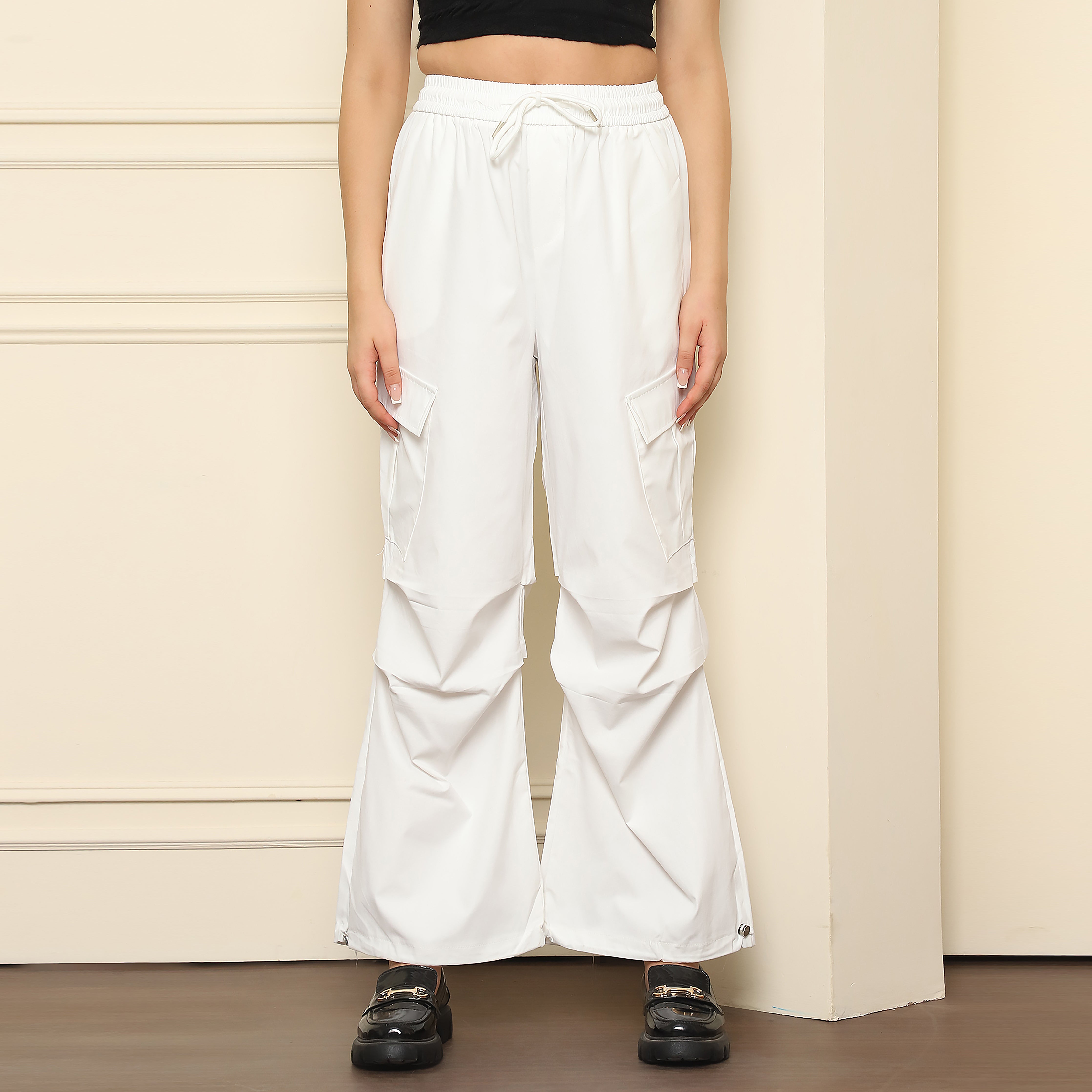 Women's White Cargo Pants - 100% Polyester