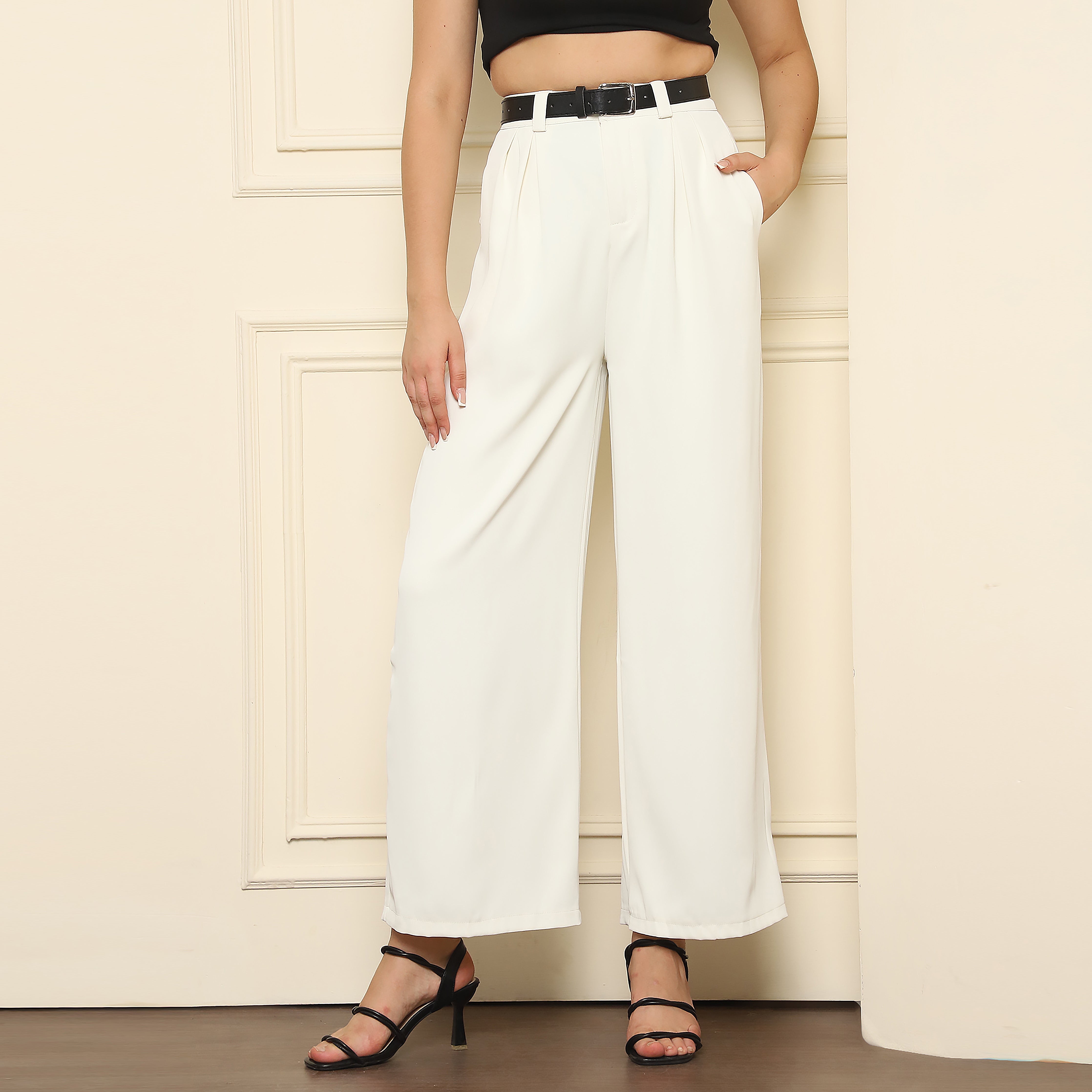 Korean Style High-Waist Trousers – Off White