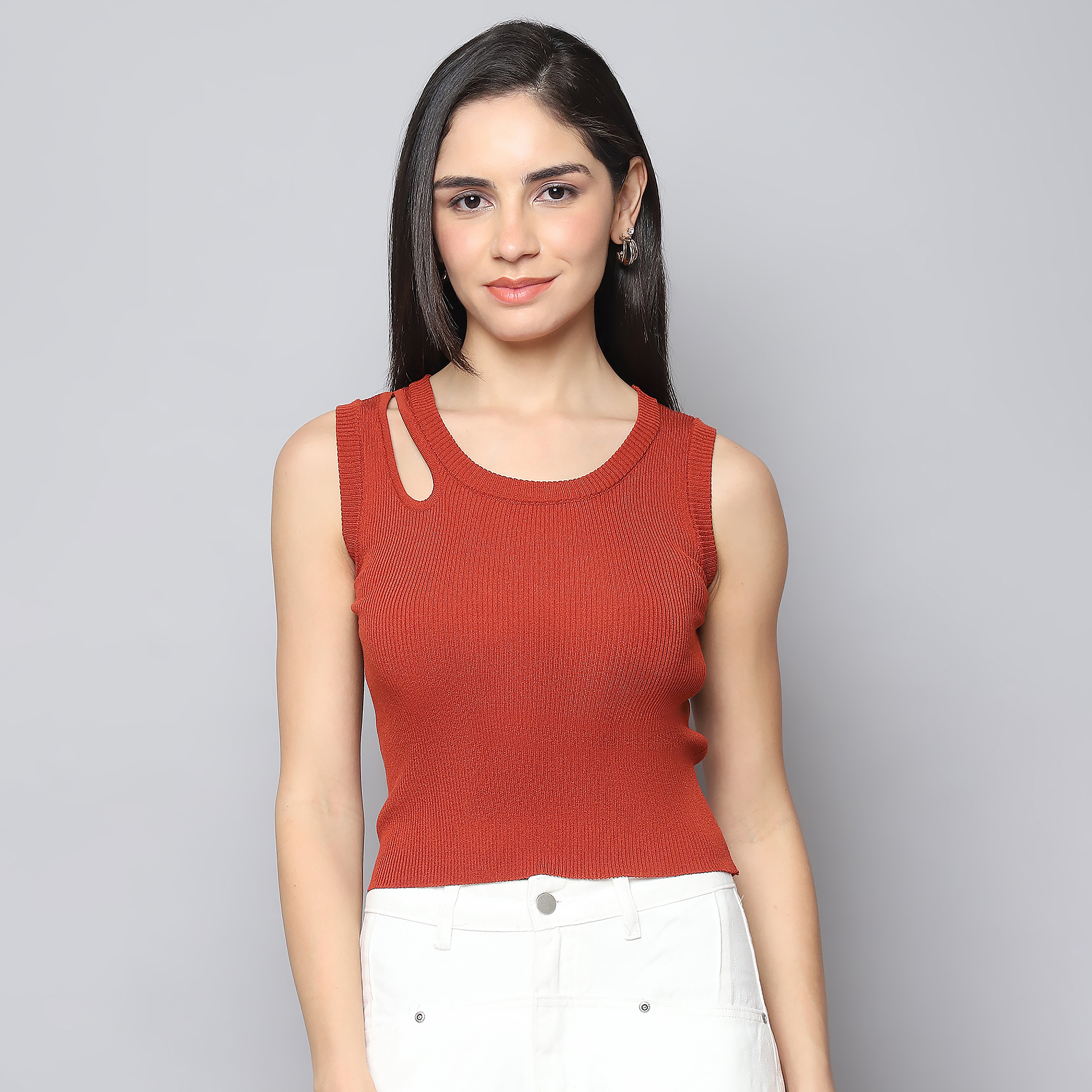 Rust Horizon Cut-Out Knit Tank