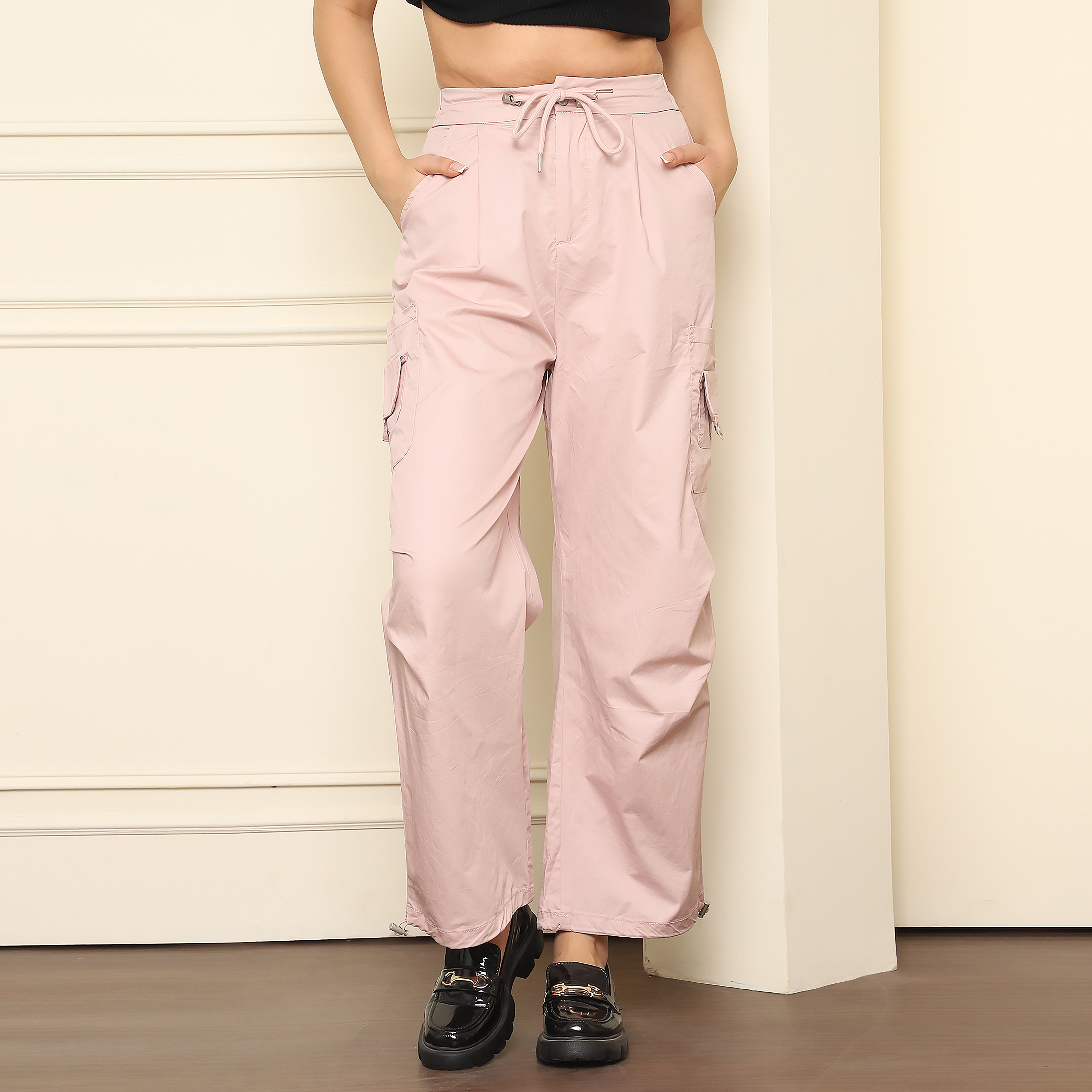 Blush Pink Cargo Pants for Women | 100% Polyester Casual Pants