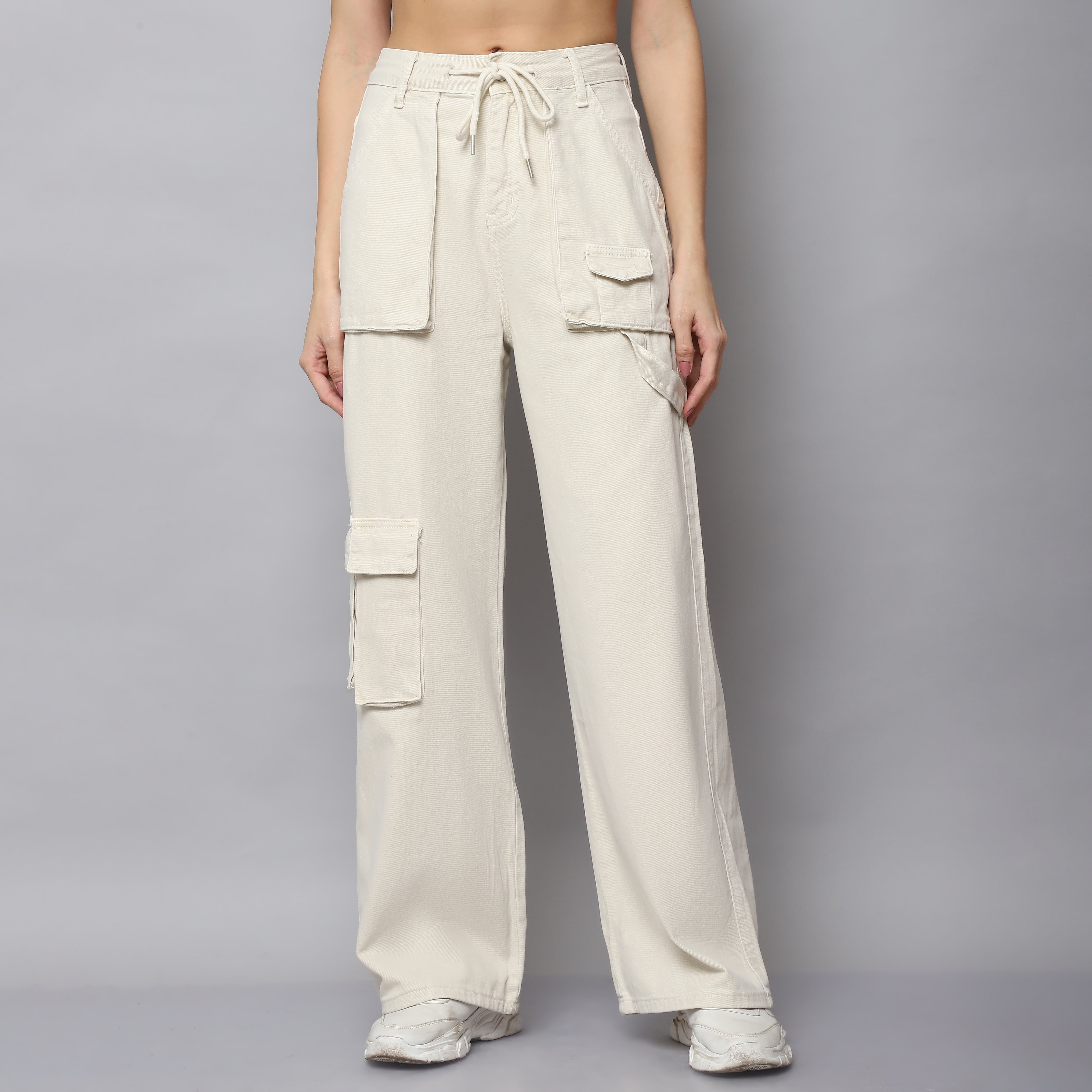 Straight Fit Cargo Pants - Off White