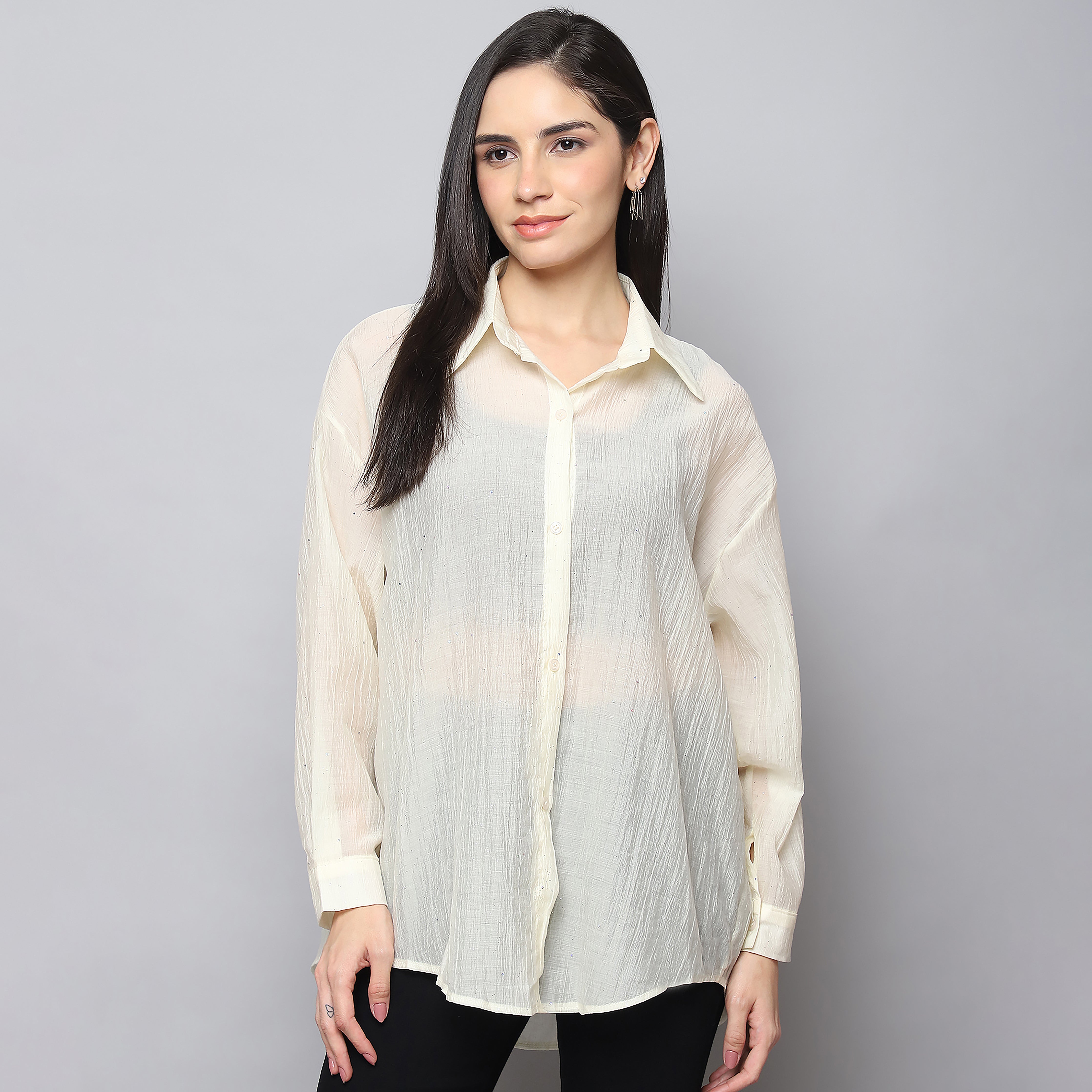 Women's Yellow Sheer Crushed Crepe Shirt