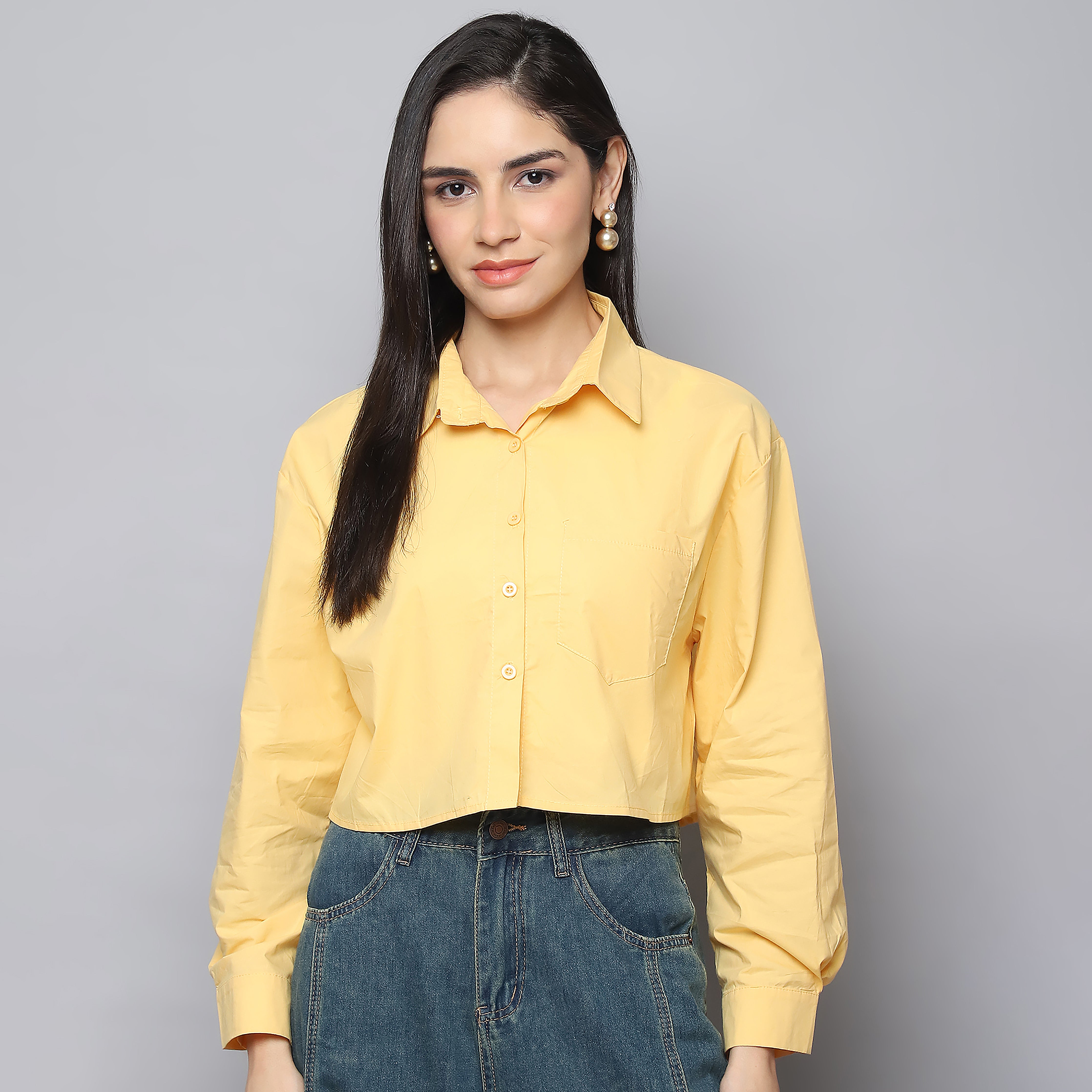 Cotton Shirt with Camisole – Yellow