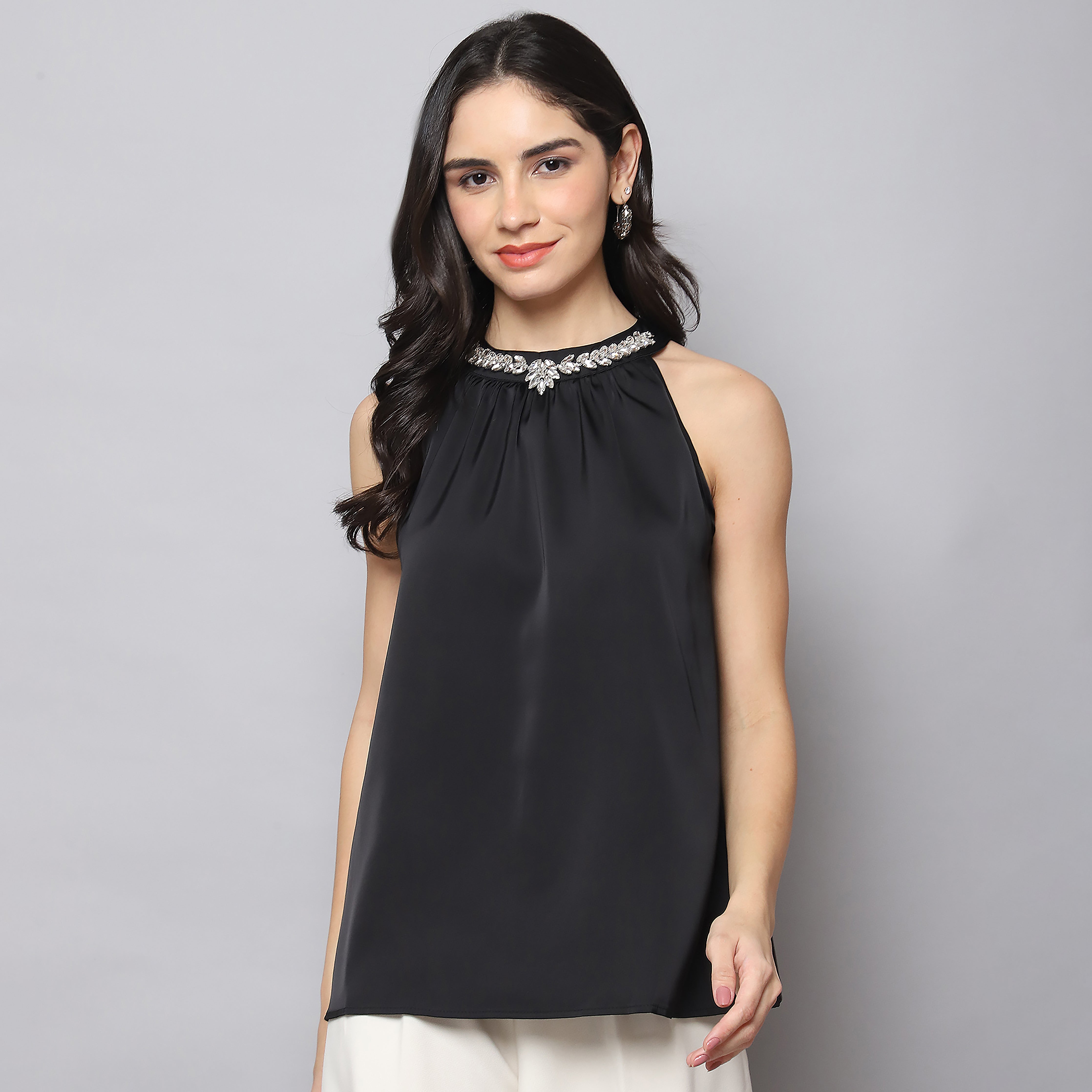 Satin Embellished Halterneck Top