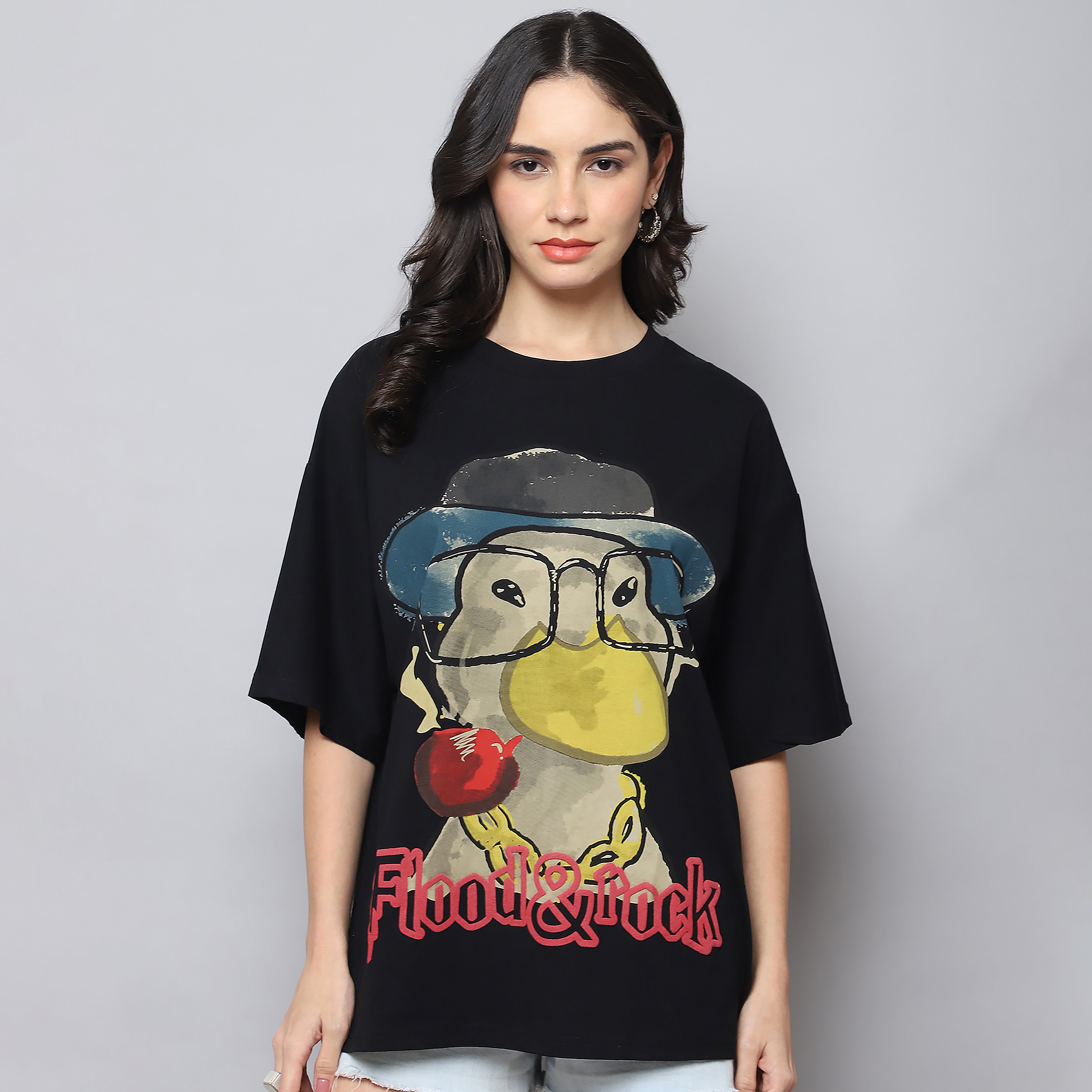 Women's Black Oversized Graphic T-Shirt