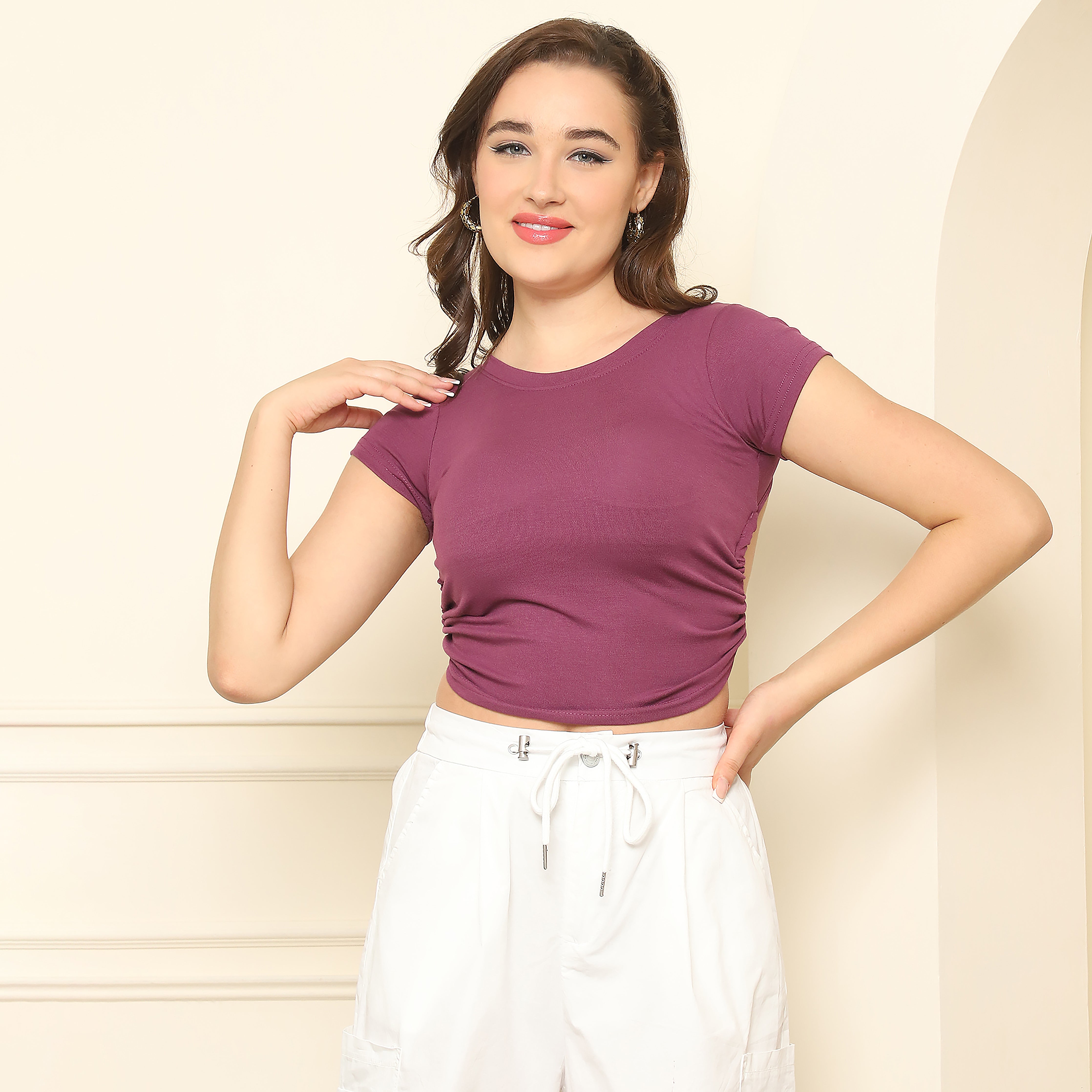 Purple Knitted Summer Padded Crop Top - 100% Cotton