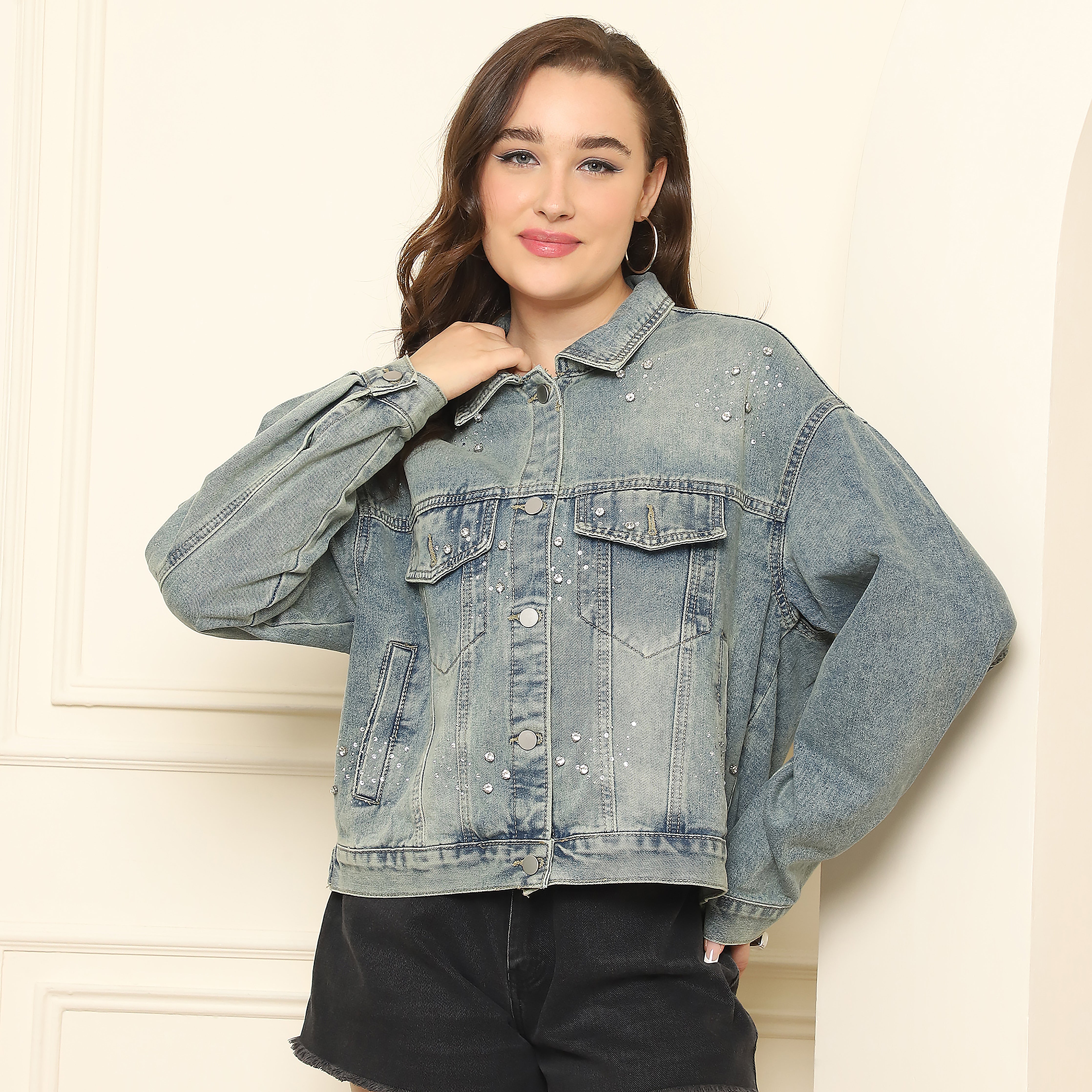 Blue Washed Embellished Denim Jacket