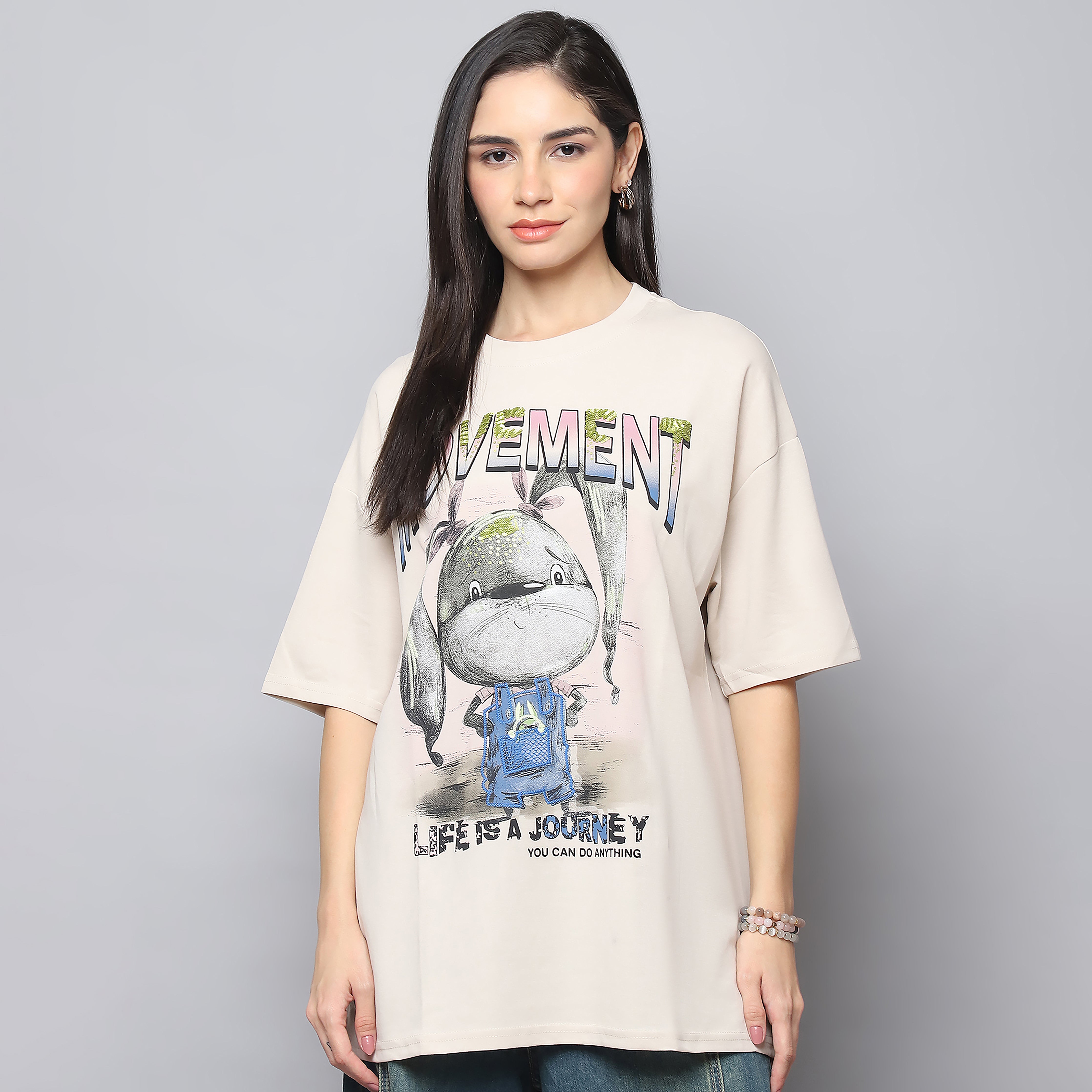 Oversized Graphic T-Shirt – Beige