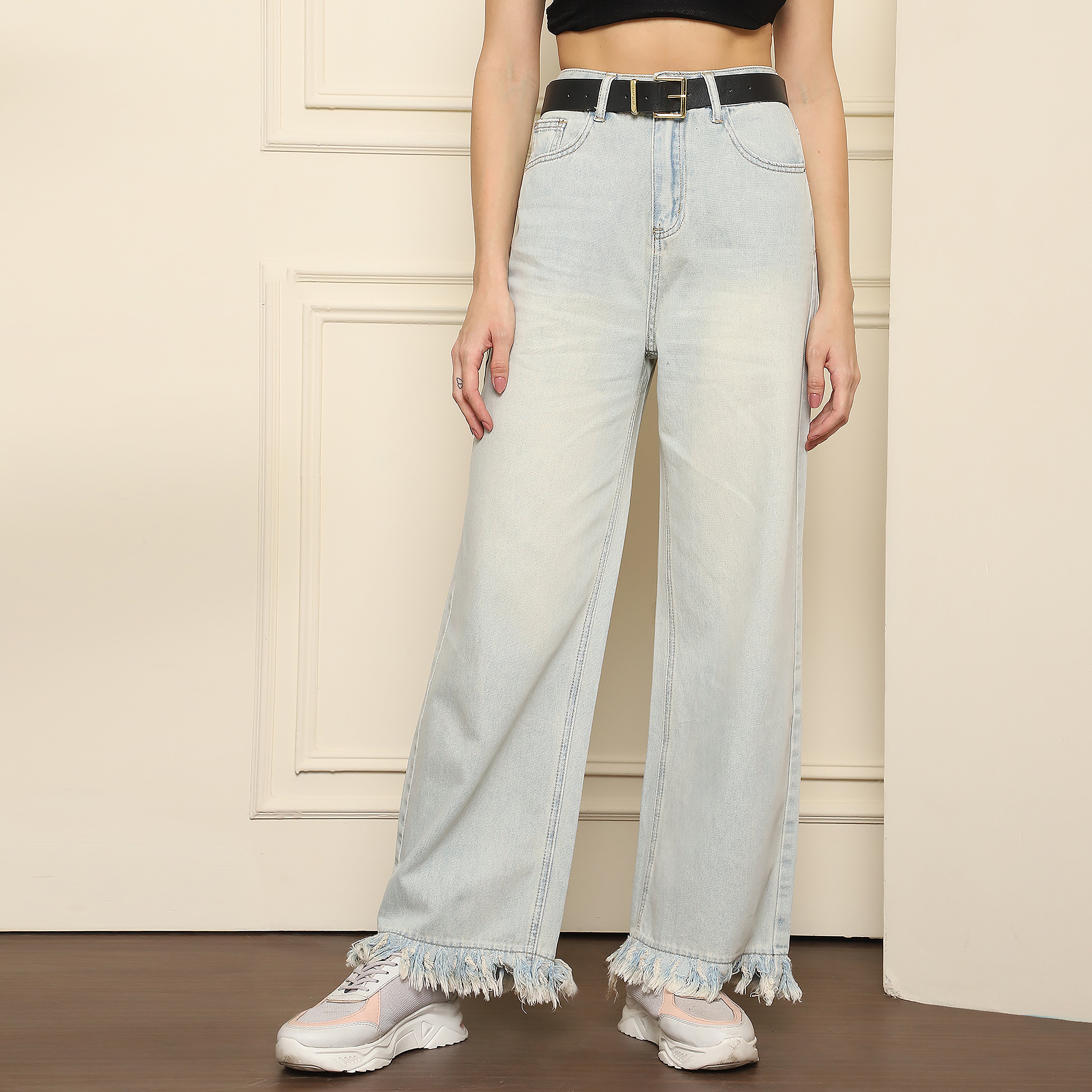 Women's Straight Fit Fringed Denim