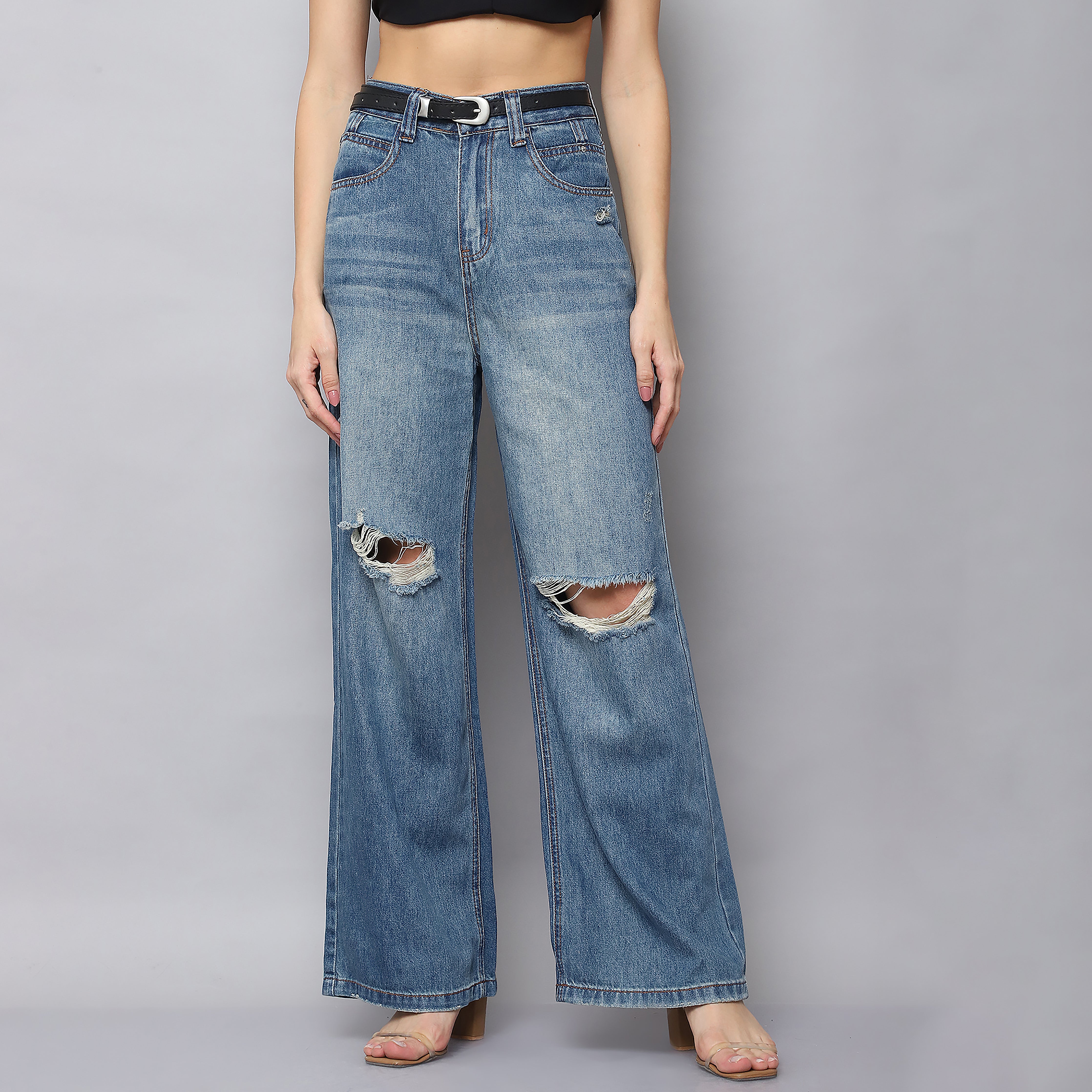 Slashed Knee Straight Fit Denim