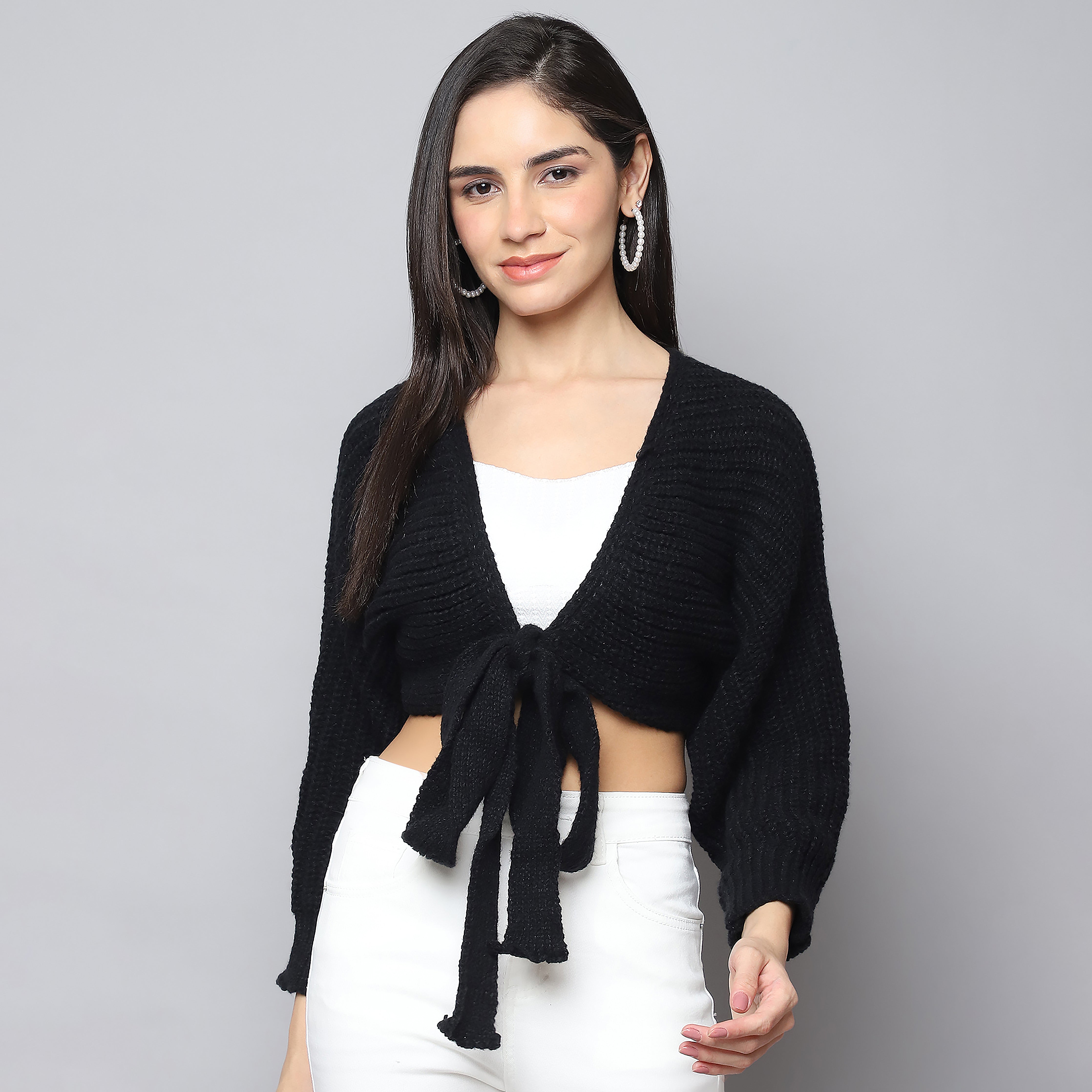 Cozy Chic Woolen Tie-Up Shrug