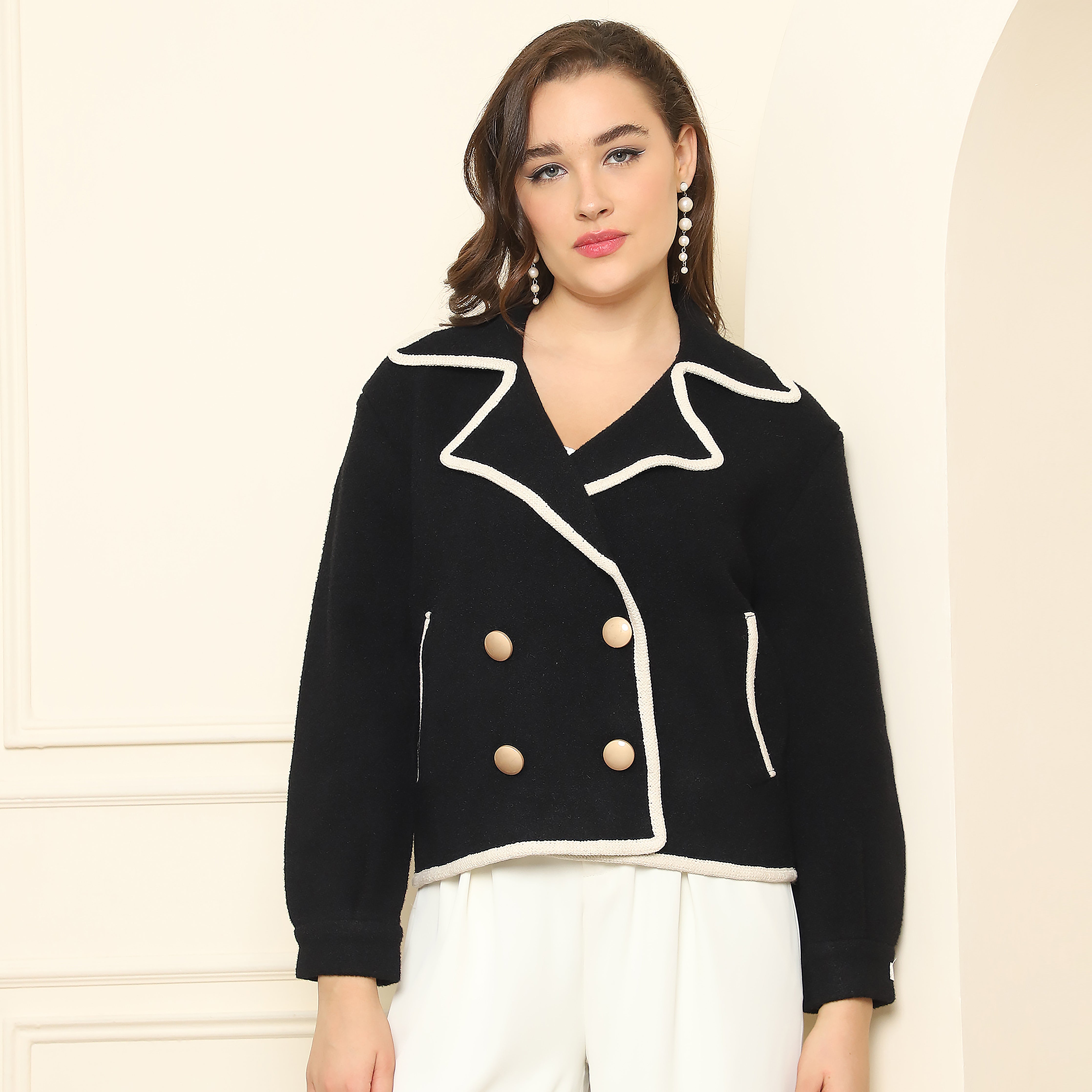 Double-Breasted Lapel Collar Coat – Black