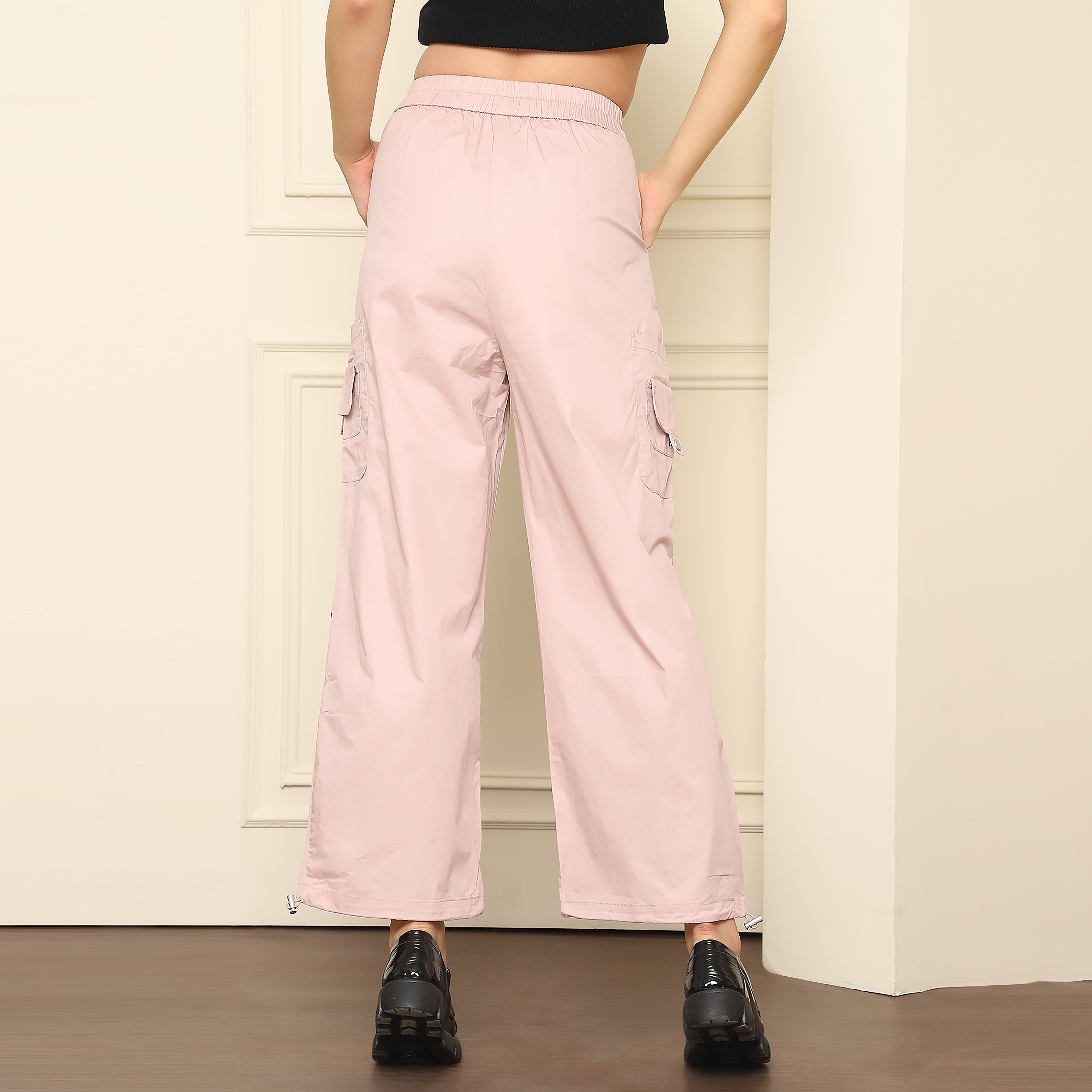 Blush Pink Cargo Pants for Women | 100% Polyester Casual Pants