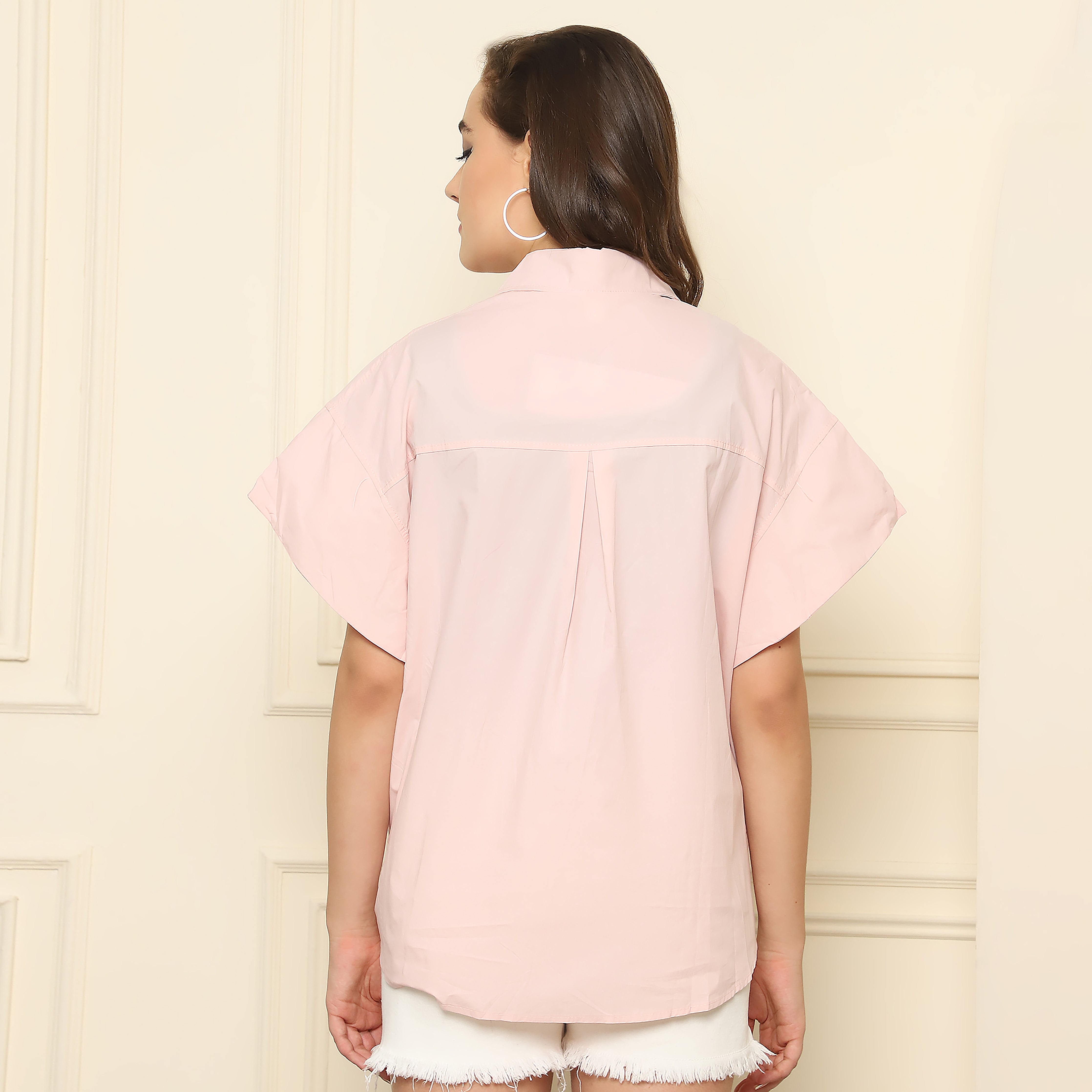 Blush Pink Balloon Sleeve Button-Down Shirt